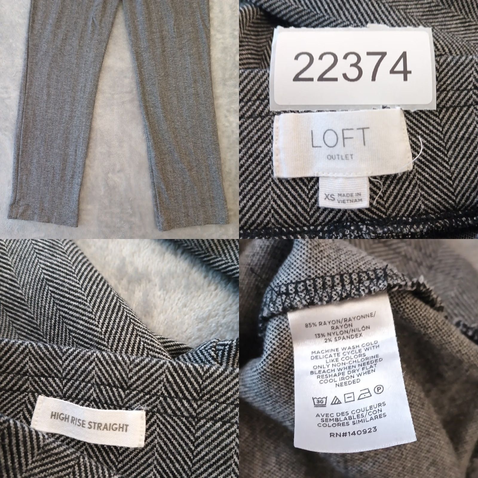 Loft Loft Pants Ankle Women's XS Gray Herringbone Pull On Straight Stretch Elastic Waist Mid Rise 27 in Inseam Size 26" / US 2 / IT 38 - 8 Thumbnail