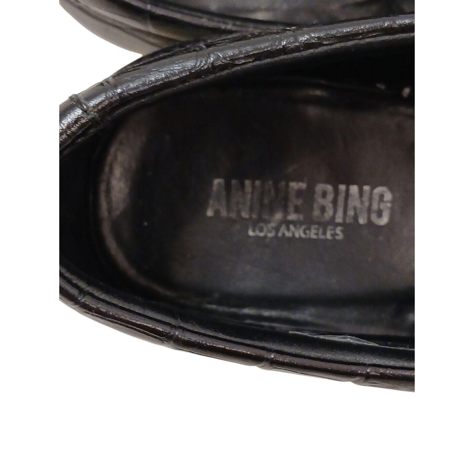 Anine Bing ANINE BING Leather LOAFERS Sz 38 Black CROC Embossed SLIPON Size US 7.5 / IT 37.5 - 9 Thumbnail