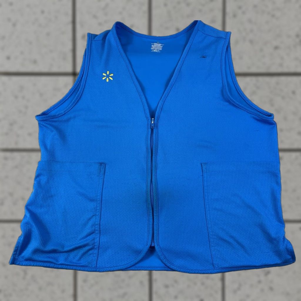 Walmart Walmart Vest 2XL Blue Full Zip Employee Uniform Polyester Unisex Mens Womens, Retail, Pre owned, Light yellowing on front along zipper Size US XXL / EU 58 / 5 - 1 Thumbnail