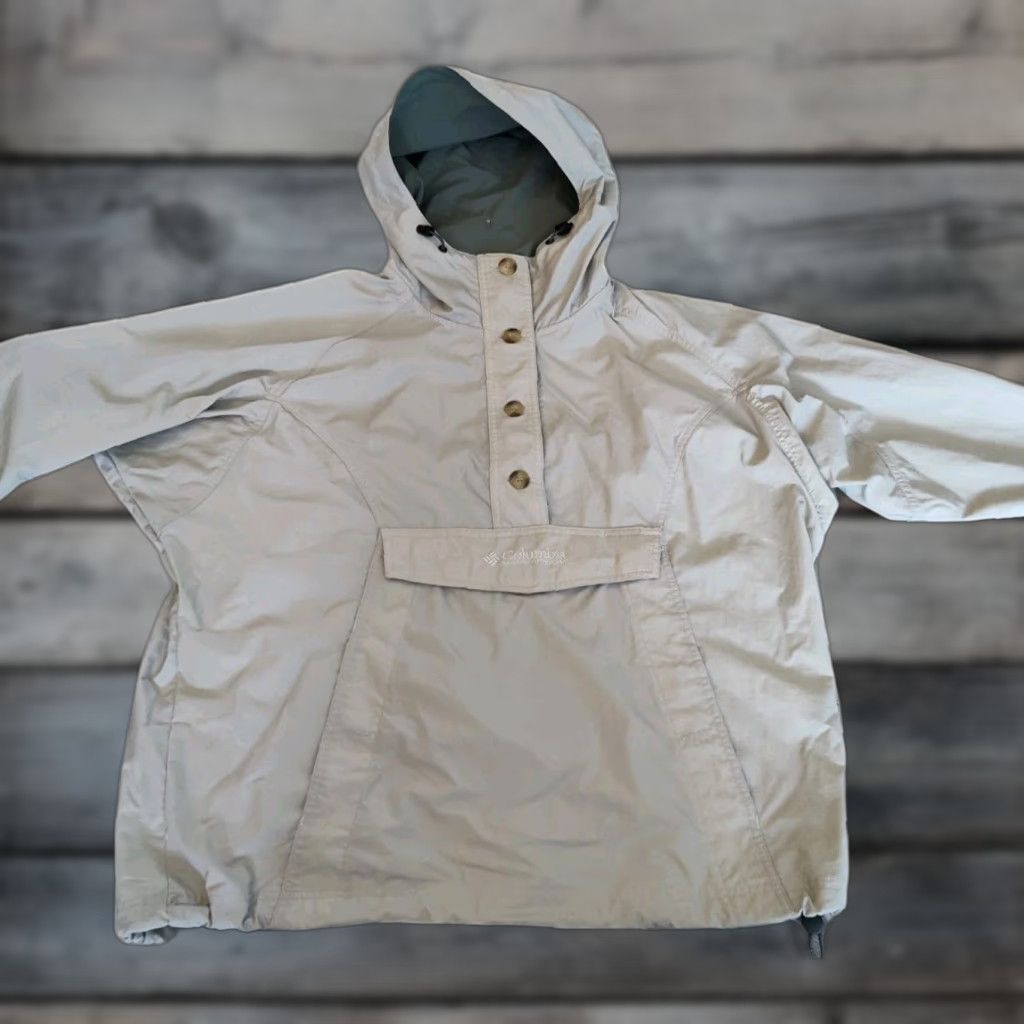 Vintage VINTAGE Columbia Windbreaker Jacket Mens L Beige Hooded Front Pouch Pocket All Seasons 50 Chest Mens Size US L / EU 52-54 / 3 - 1 Thumbnail