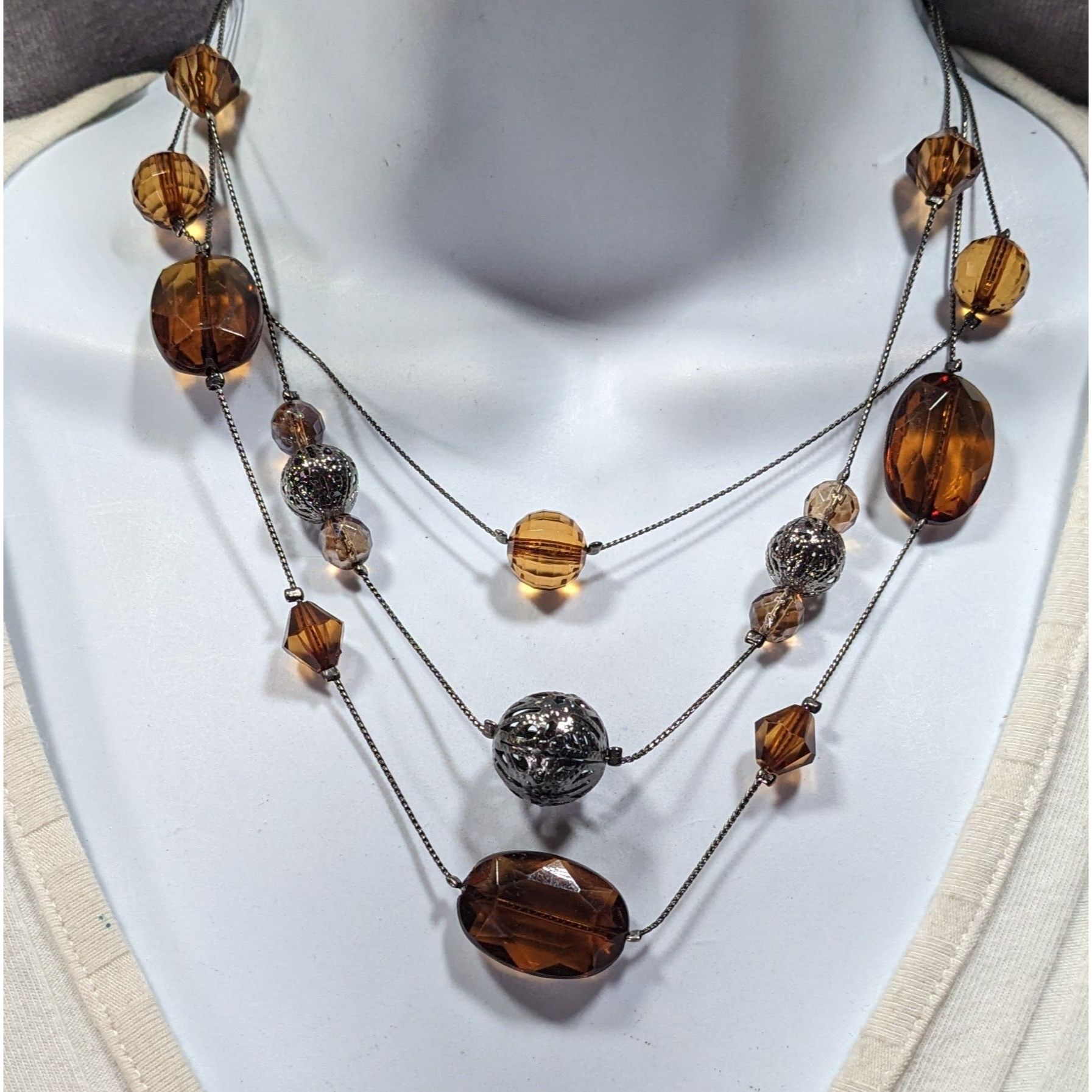 Other Rustic Brown Gemmed Silver Tone Accent Layered Station Neckl Size ONE SIZE - 2 Thumbnail