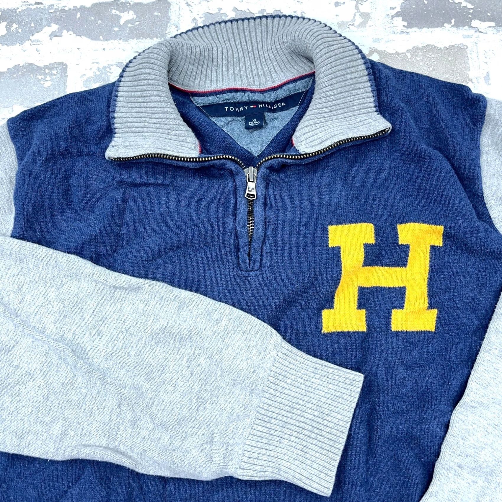 Tommy Hilfiger Tommy Hilfiger Sweater Men Medium Blue Gray Pullover Letterman Retro Quarter Zip Size US M / EU 48-50 / 2 - 2 Thumbnail