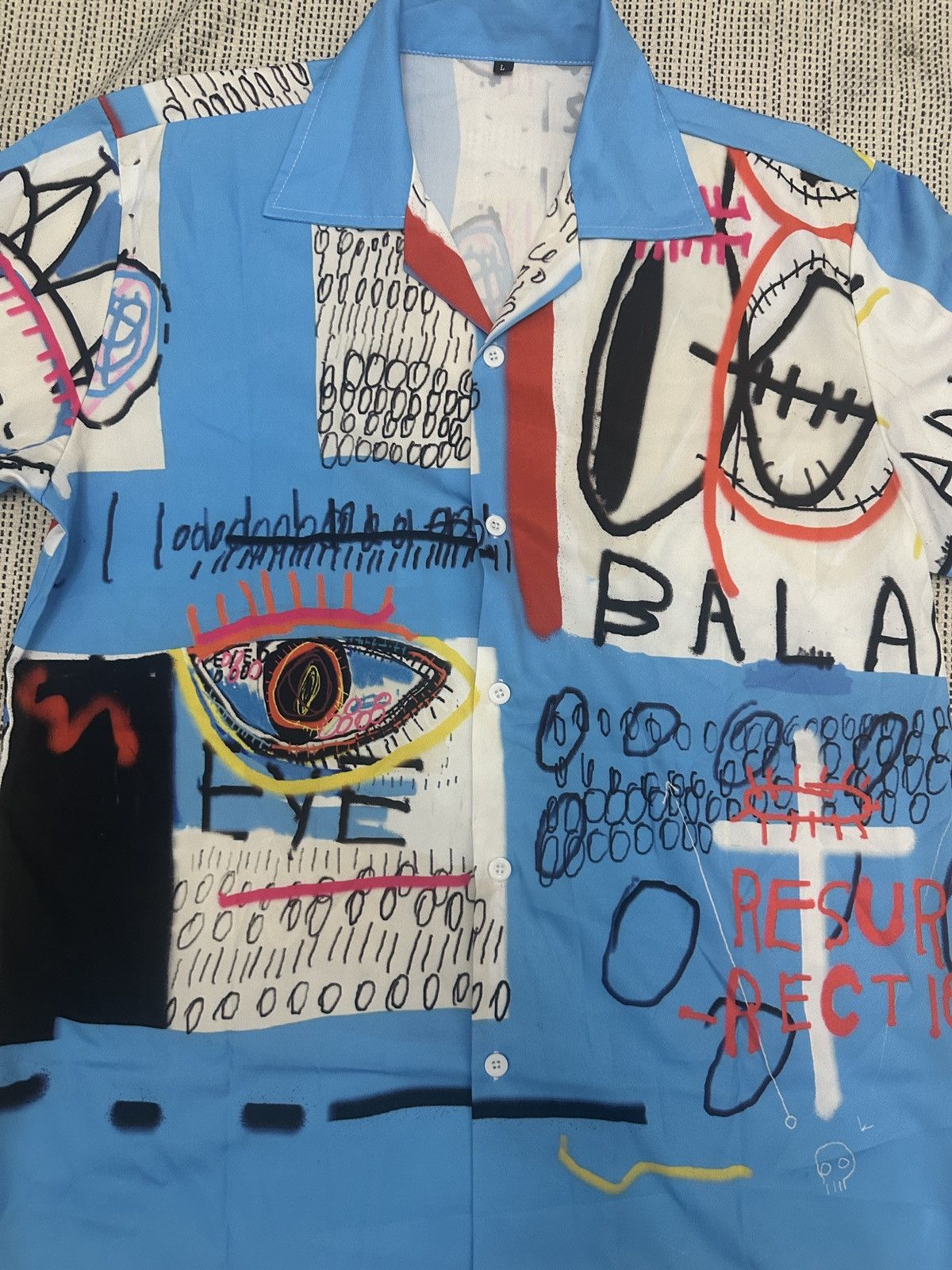 Jean-Michel Basquiat 🔥🔥🔥Vintage Jean Michel Basquiat Art Polyester Shirt Size US L / EU 52-54 / 3 - 3 Thumbnail