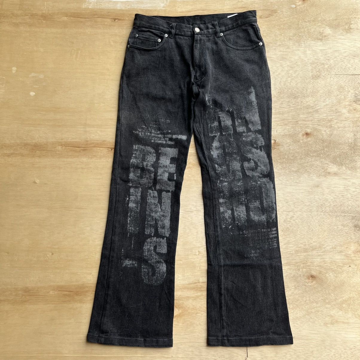 BERNINGS SHO BERNINGSHO BLACK WASHE POEM STUDED STRETCH PUNK FLARE DENIM Size US 31 - 1 Thumbnail