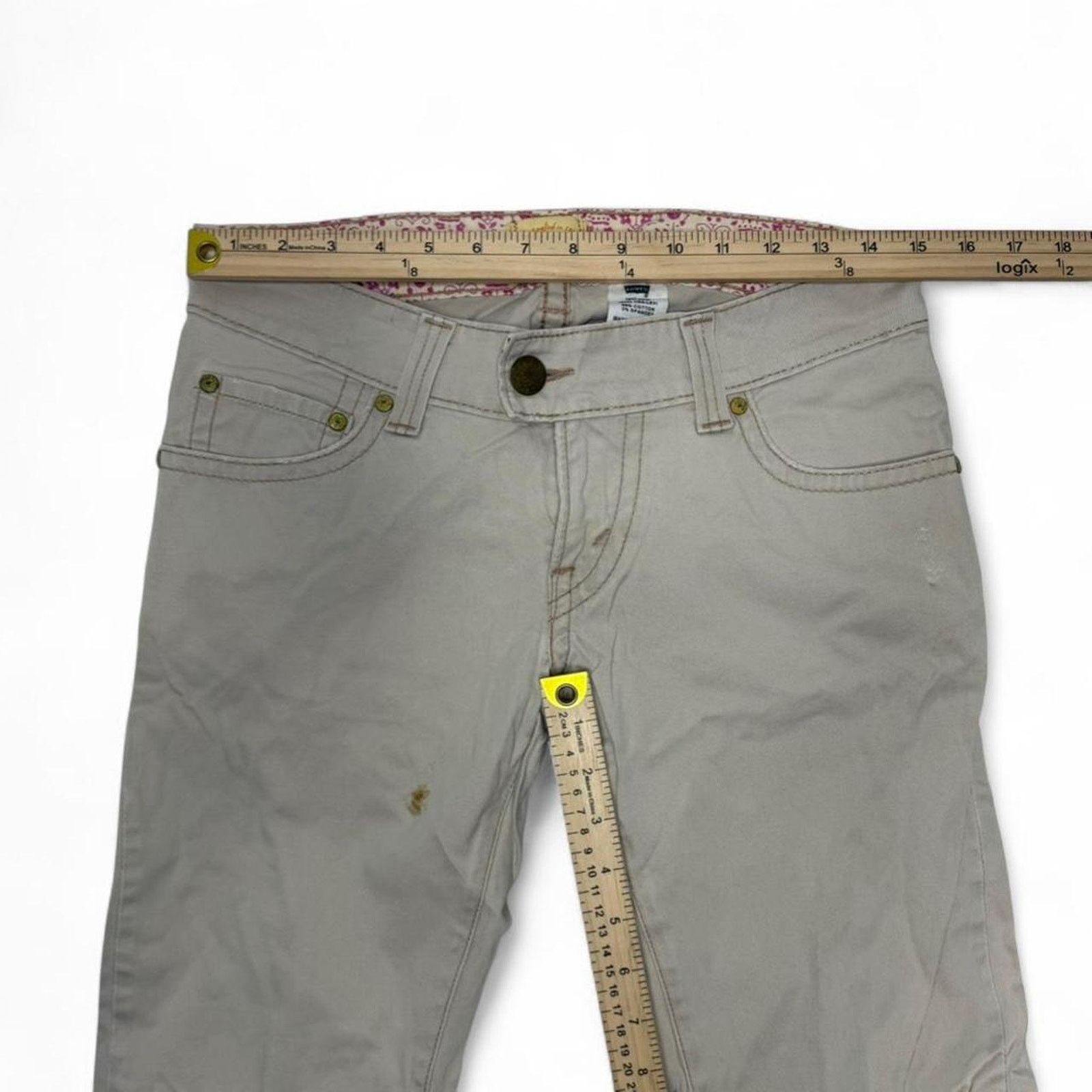Levi's Khaki Vintage 2000s Y2K Super Low Rise Levis Flared Size 5 Size 27" / US 4 / IT 40 - 5 Thumbnail