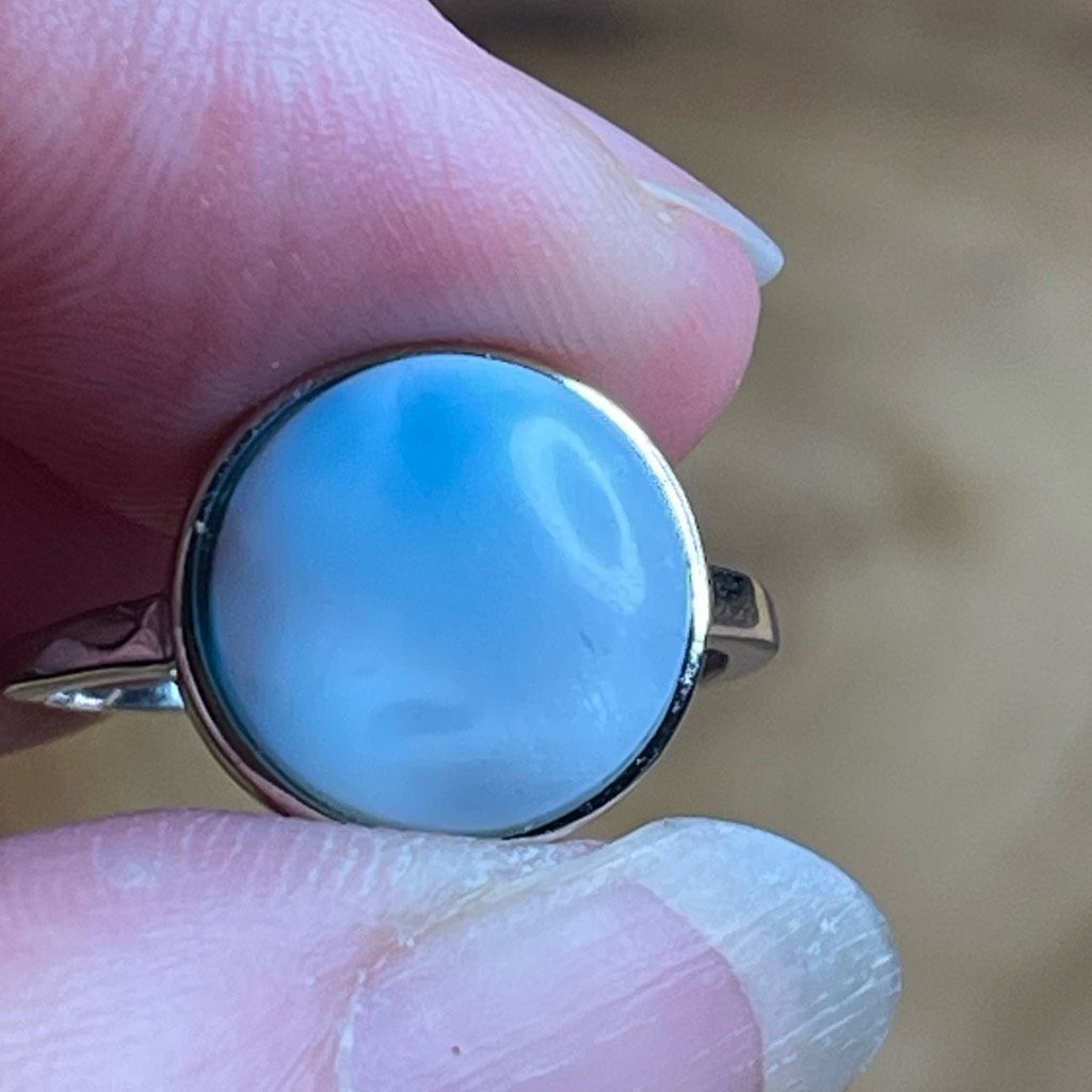 Other Larimar S925 sterling silver adjustable ring 10mm natural st Size ONE SIZE - 9 Thumbnail