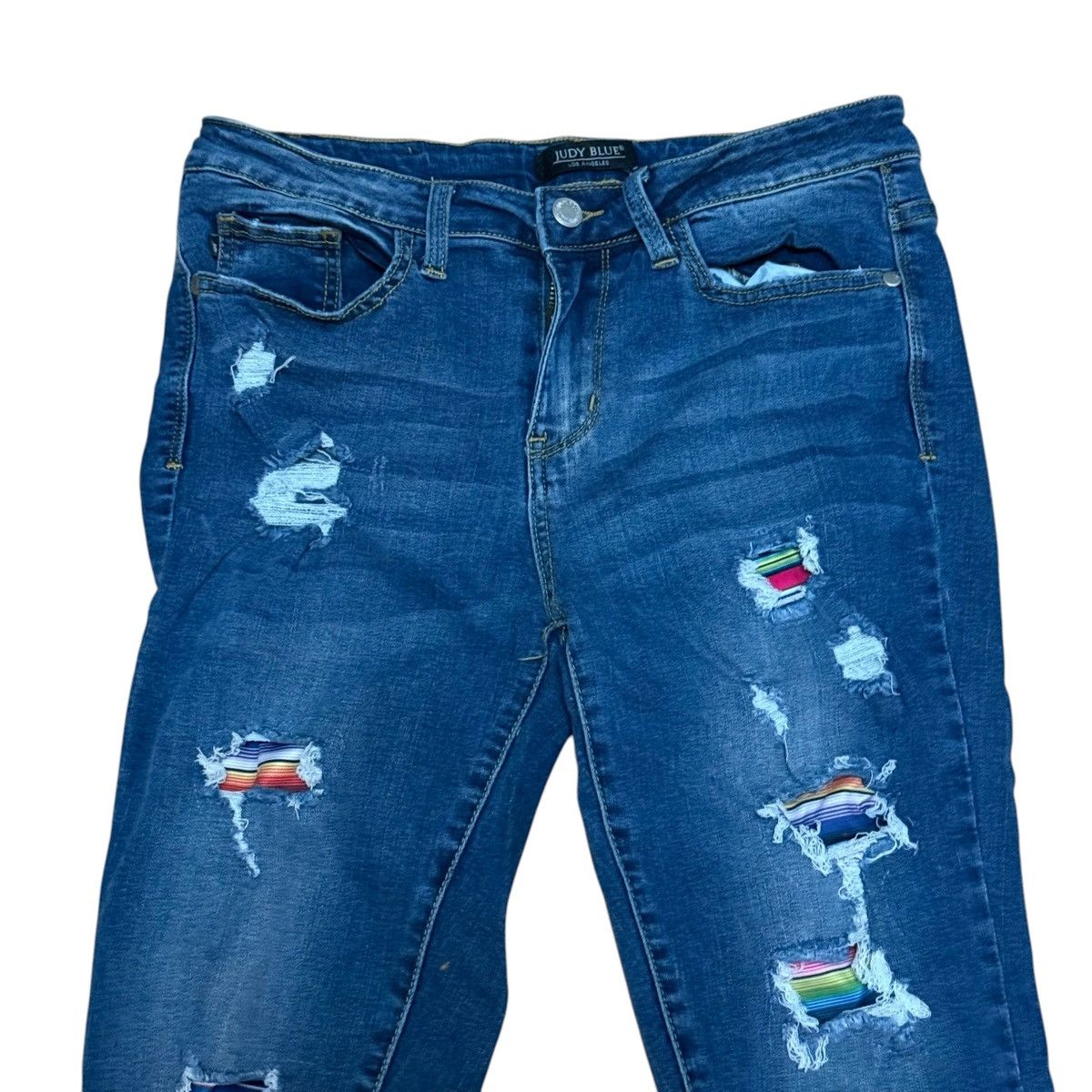 Judy Blue Judy Blue rainbow serape patch distressed jeans Size 29" - 3 Thumbnail