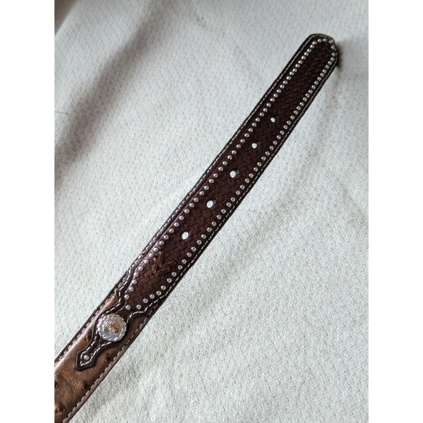 Vintage VINTAGE Nocona belt OSTRICH brown 28 buckle western belt CONCHO leather 1-1/4" woven Southwestern (adjusted to maintain original words and rules) Size 28 - 5 Thumbnail