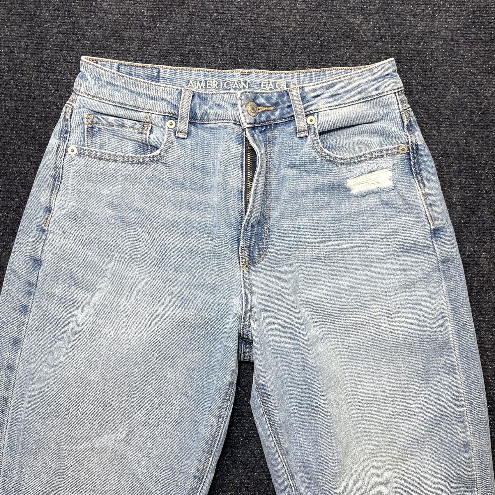 American Eagle Outfitters American Eagle Outfitters Jeans Womens 4 Light Wash High Rise Distressed Relaxed Straight Jeans Size 27" / US 4 / IT 40 - 3 Thumbnail