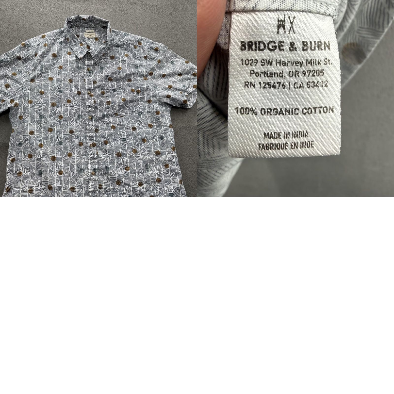 Vintage Bridge & Burn Shirt Mens 2XL Geometric Organic Cotton Short Sleeve Button Up Size US XXL / EU 58 / 5 - 8 Thumbnail