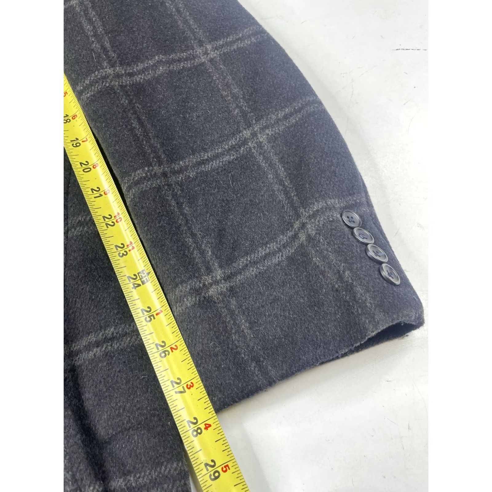 Jos. A. Bank Jos. A. Bank Overcoat Jacket Mens 44R Wool Blend Charcoal Gray Check Button Long Tailored Fit Size US S / EU 44-46 / 1 - 6 Thumbnail