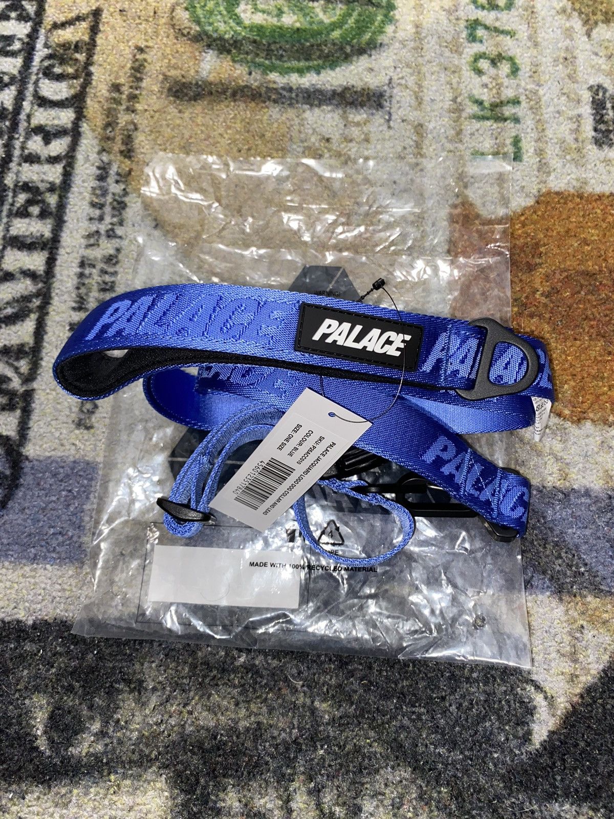 image of Palace Jacquard Logo Dog Collar And Lead Leash Blue, Men's