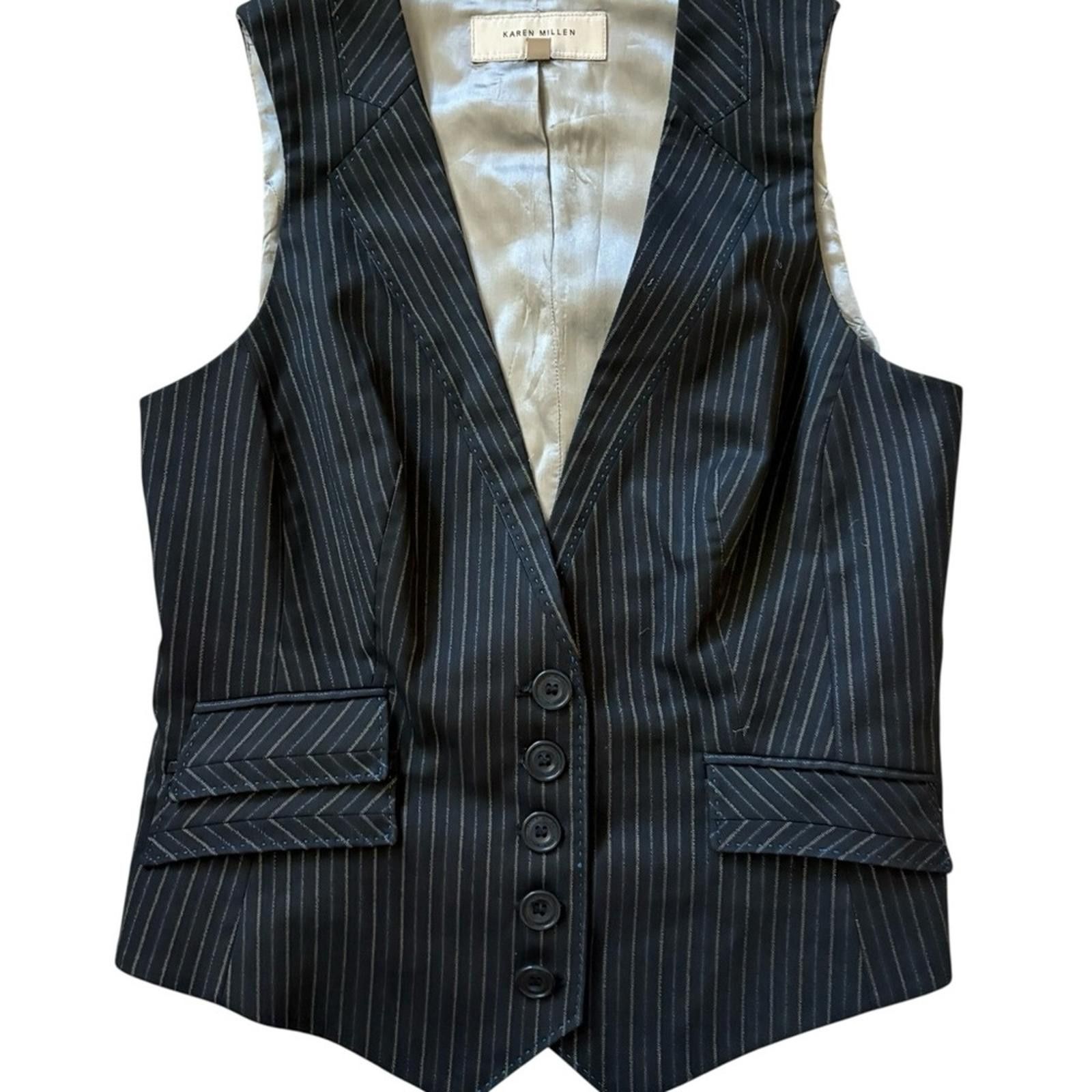 Karen Millen Karen Millen England Wool Blend Charcoal Striped Vest Size 8 Size M / US 6-8 / IT 42-44 - 2 Thumbnail