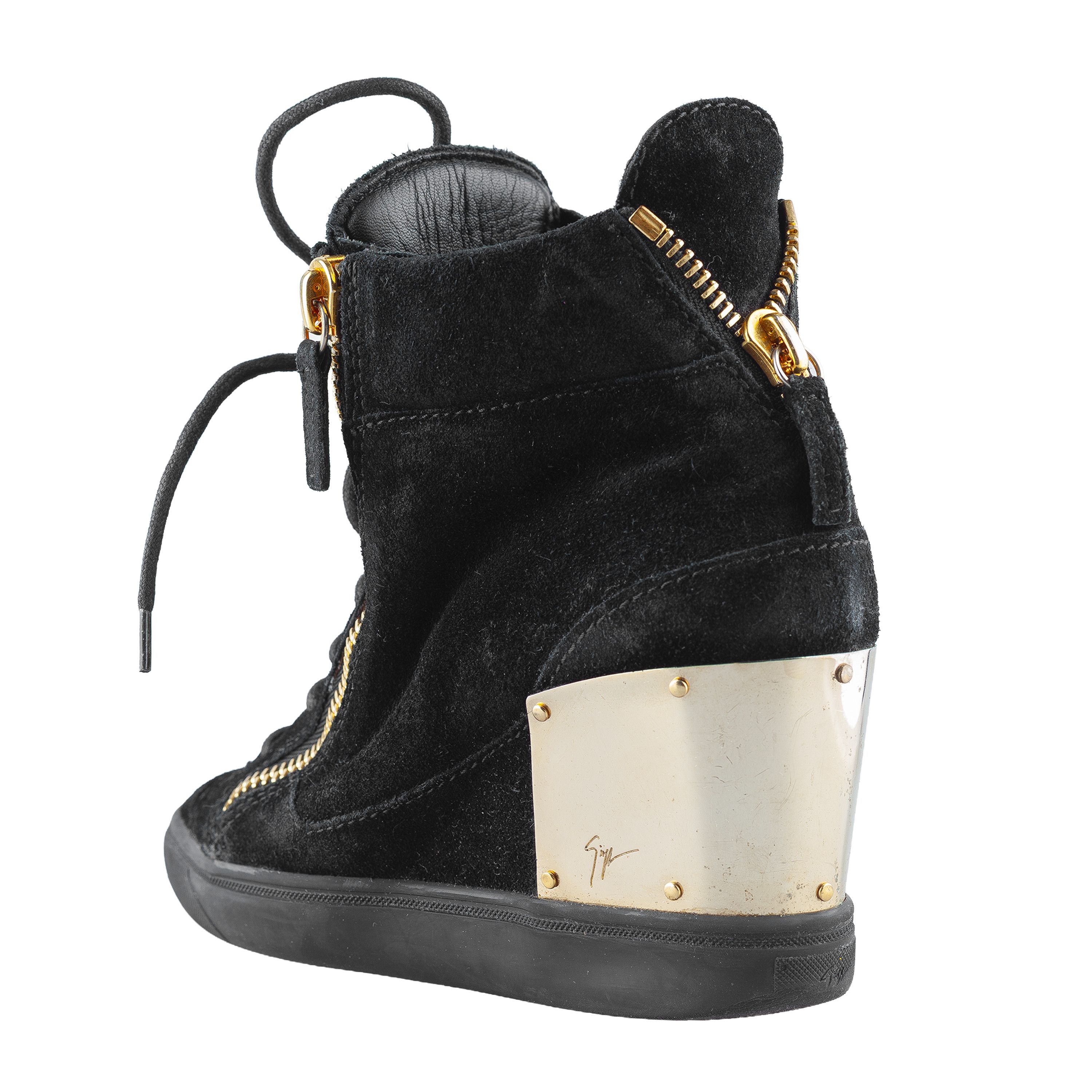 Giuseppe Zanotti Giuseppe Zanotti Black Golden Velour Wedge Sneakers Size US 6 / IT 36 - 7 Thumbnail