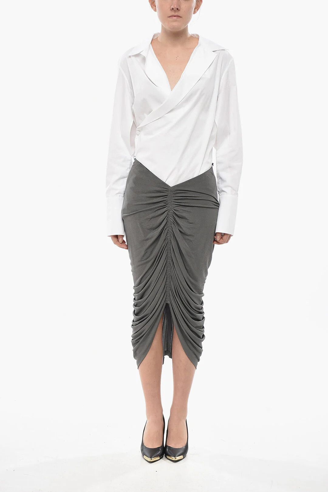 Givenchy og1mm0326 Draped Stretch Viscose Midi Skirt in Grey Size 32" / US 10 / IT 46 - 4 Thumbnail