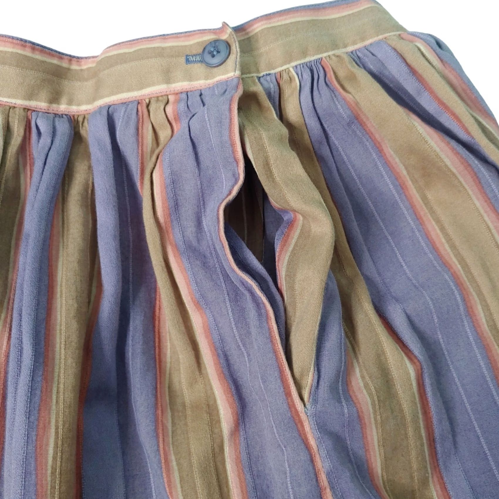 Pinko VINTAGE Prophecy Skirt Midi Women 12 Purple Tan Pink Stripe Cotton Woven A-Line Button Pocketed USA Size 34" / US 12 / IT 48 - 4 Thumbnail