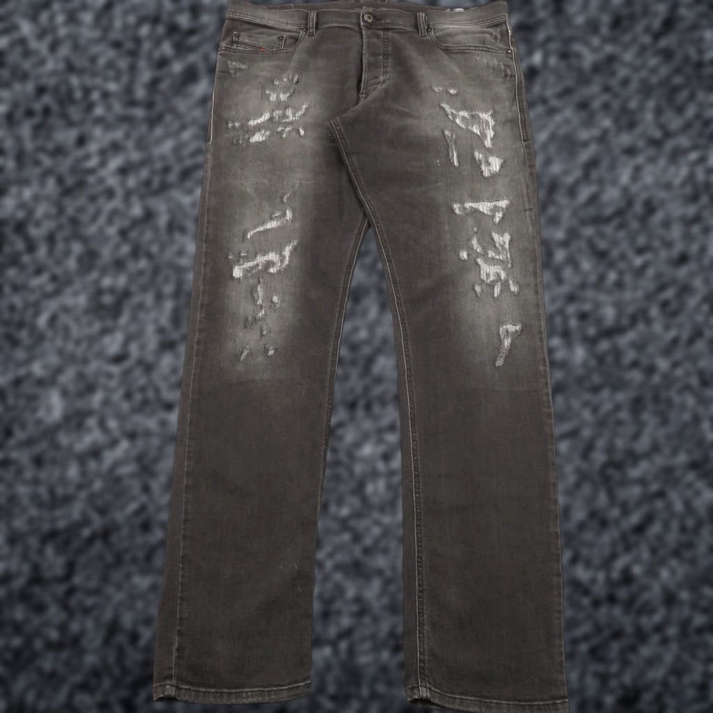 Diesel Jeans Mens Slim 36x32 Tepphar Stretch Carrot Blue Wash 5-Pocket Denim Distressed