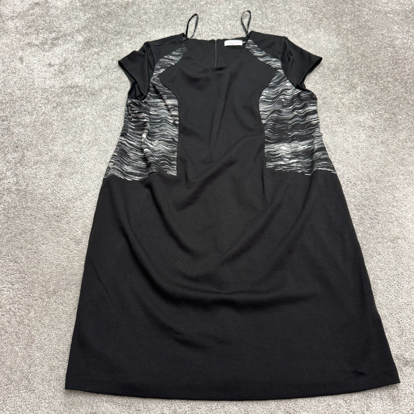 Calvin Klein Calvin Klein Midi Sheath Shift Dress Womens 16 Black White Abstract Cap Sleeve Size XXL / US 16-18 / IT 52-54 - 2 Thumbnail