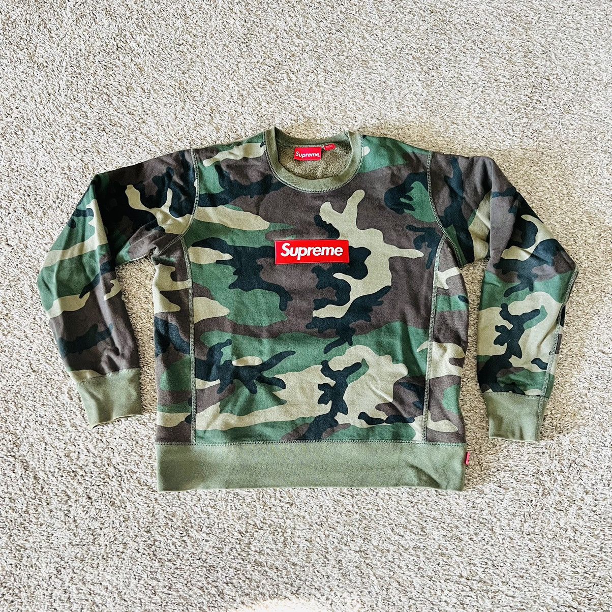 image of Supreme Nyc Camo Box Logo Bogo Crewneck Sweatshirt in Green, Men's (Size Small)