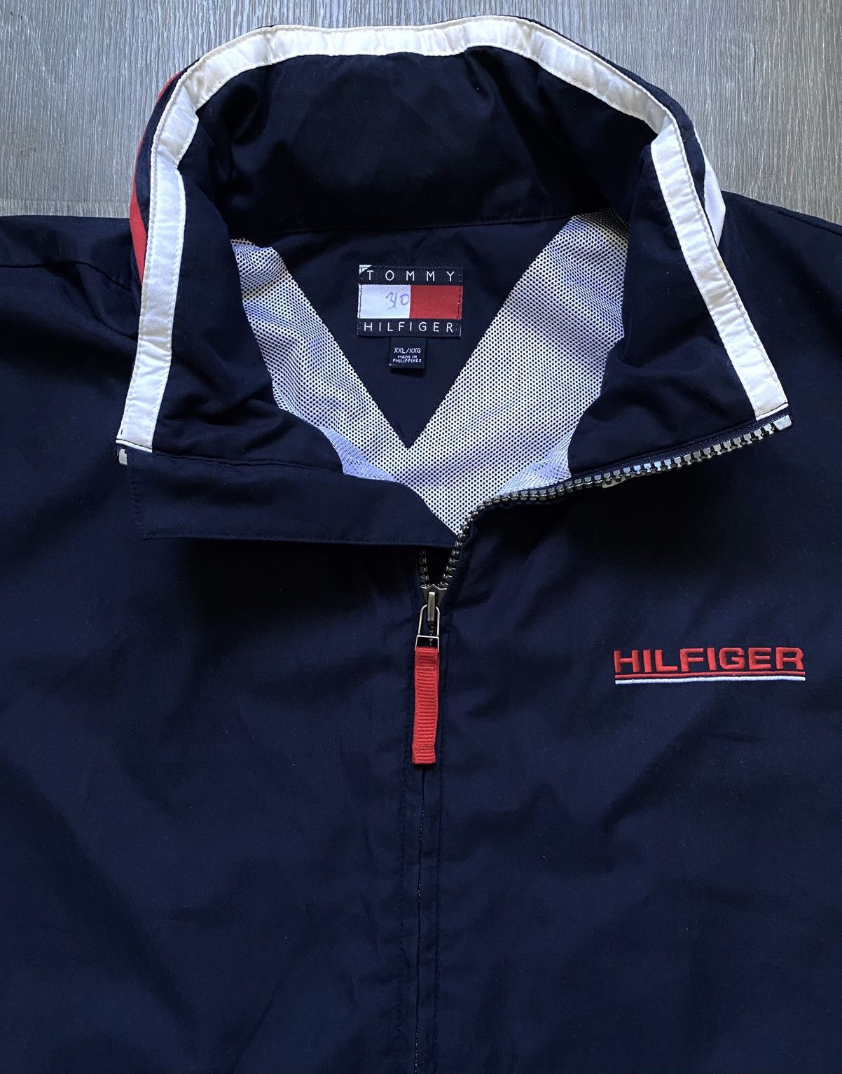 Tommy Hilfiger Tommy Hilfiger Vintage Navy Zip Jacket Embroidered Big Logo Size US XXL / EU 58 / 5 - 8 Thumbnail