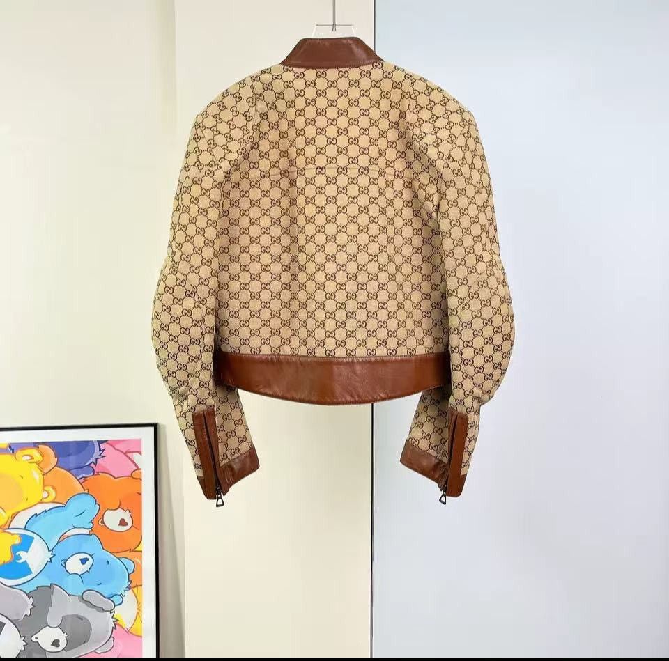 Gucci gucci brown full print logo round neck zip-up jacket Size US M / EU 48-50 / 2 - 2 Thumbnail