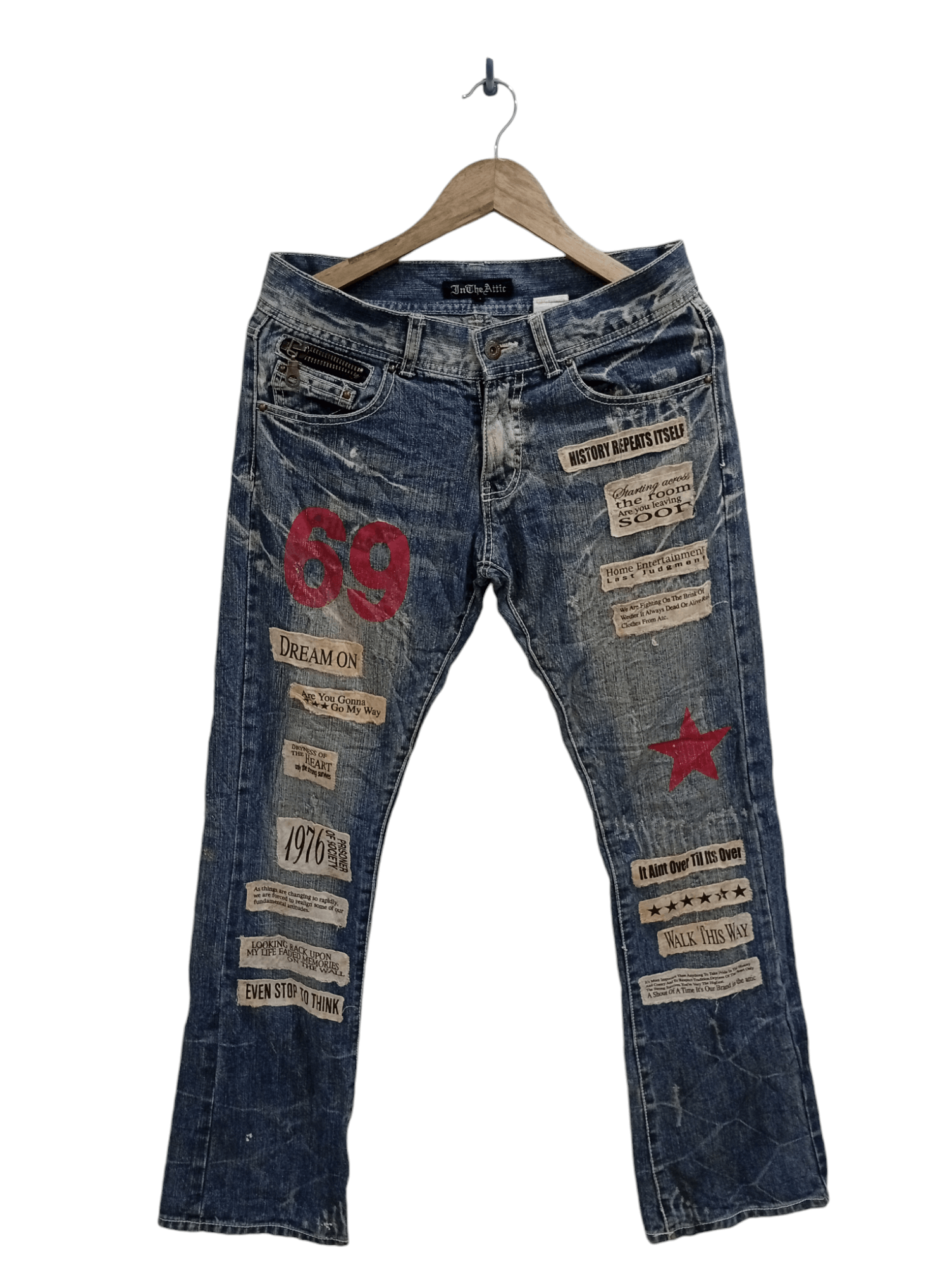 In The Attic × Vintage 🔥🔥In The Attic Patchwork Poem Statement Distressed Jeans Size US 31 - 1 Thumbnail