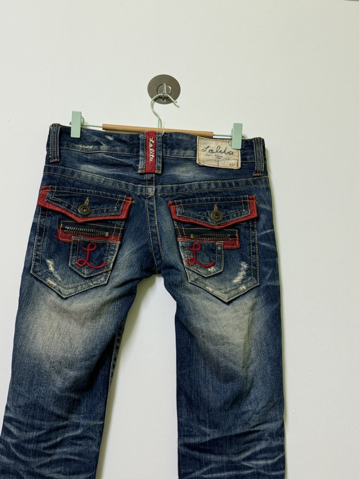 If Six Was Nine × Le Grande Bleu (L.G.B.) × Vintage VTG LOLITA DENIM DISTRESSED MUD WASH LOW RISE DENIM Size US 31 - 9 Thumbnail