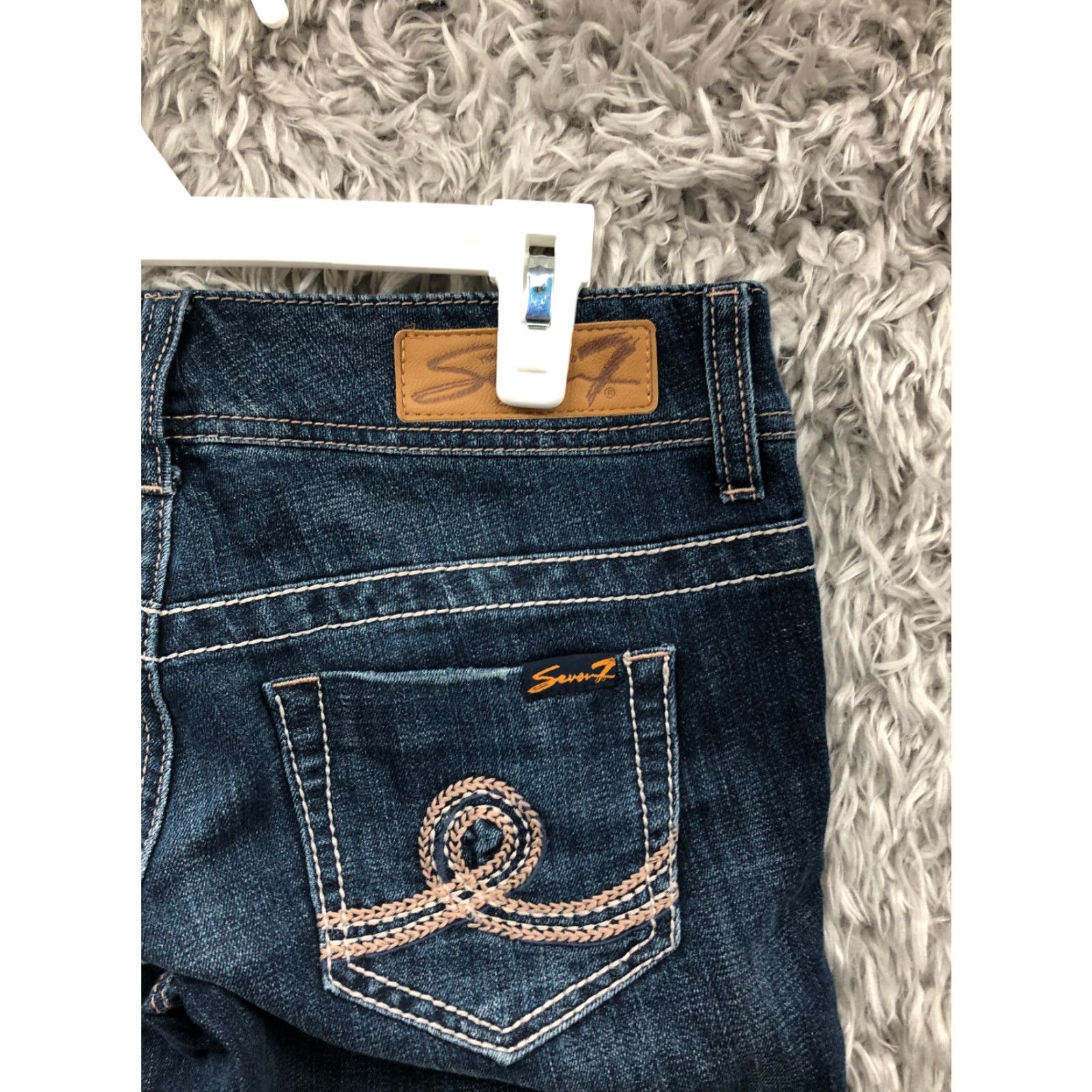 Vintage Seven7 Shorts Womens Bermuda Denim Dark Blue Jean Size 25 Mid Rise 5-Pocket Logo Angel Casual Womens Jeans Size 42" / US 20 - 7 Thumbnail