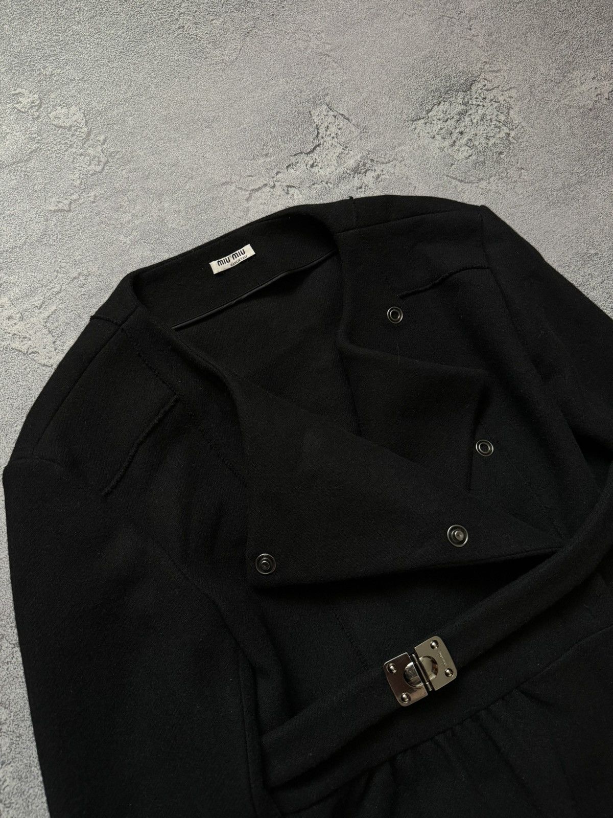 Miu Miu × Prada Miu Miu 44 by Prada black wool coat + belt jacket overcoat Size M / US 6-8 / IT 42-44 - 12 Thumbnail