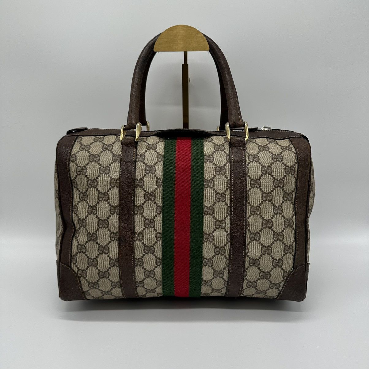 image of Gucci Vintage 80's Boston Bag In Supreme Canvas GG Monogram in Brown Tan, Women's