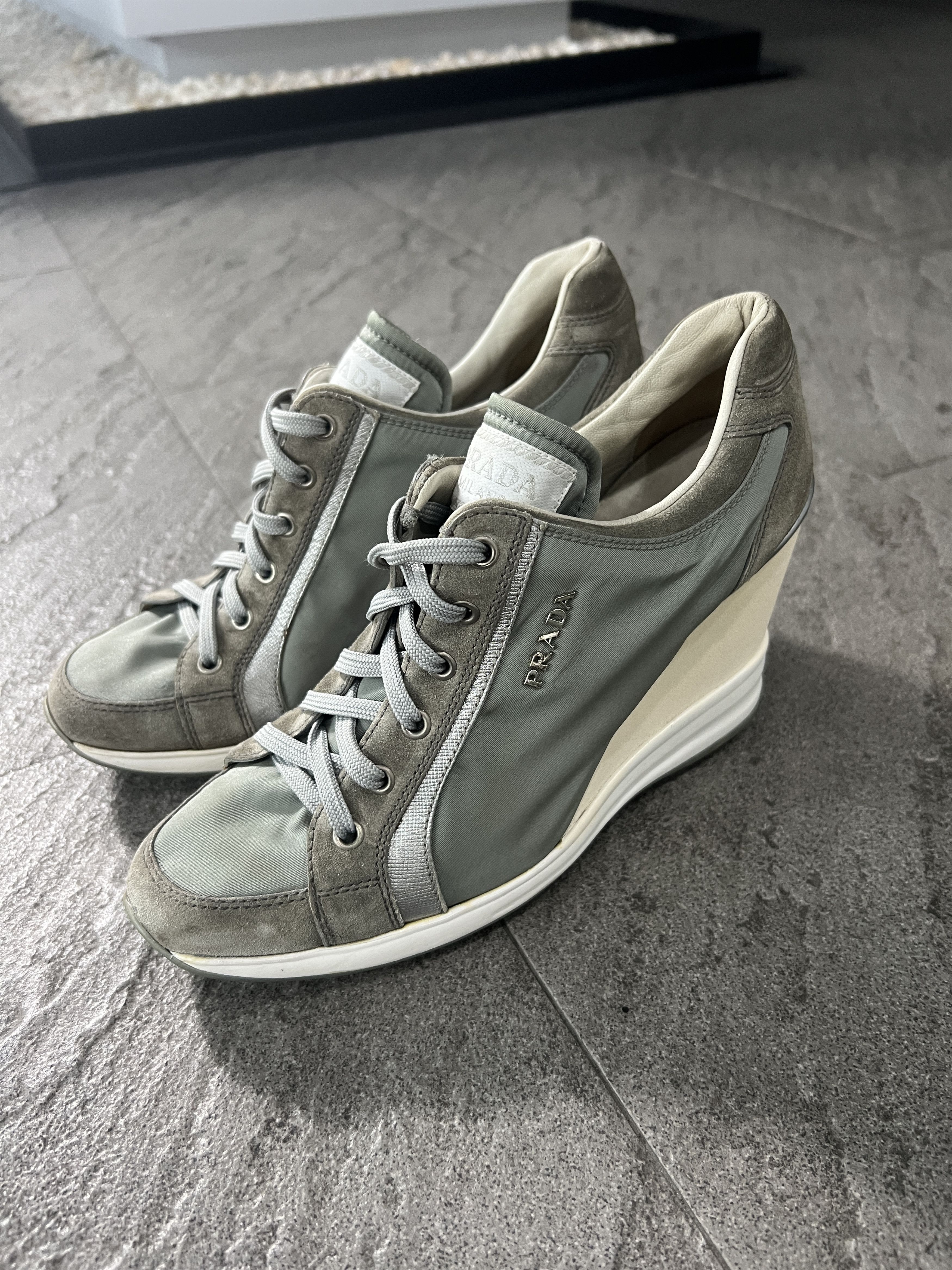 Prada Prada Nylon Suede Wedge Sneakers Sage Green EU37 Size US 7 / IT 37 - 2 Thumbnail
