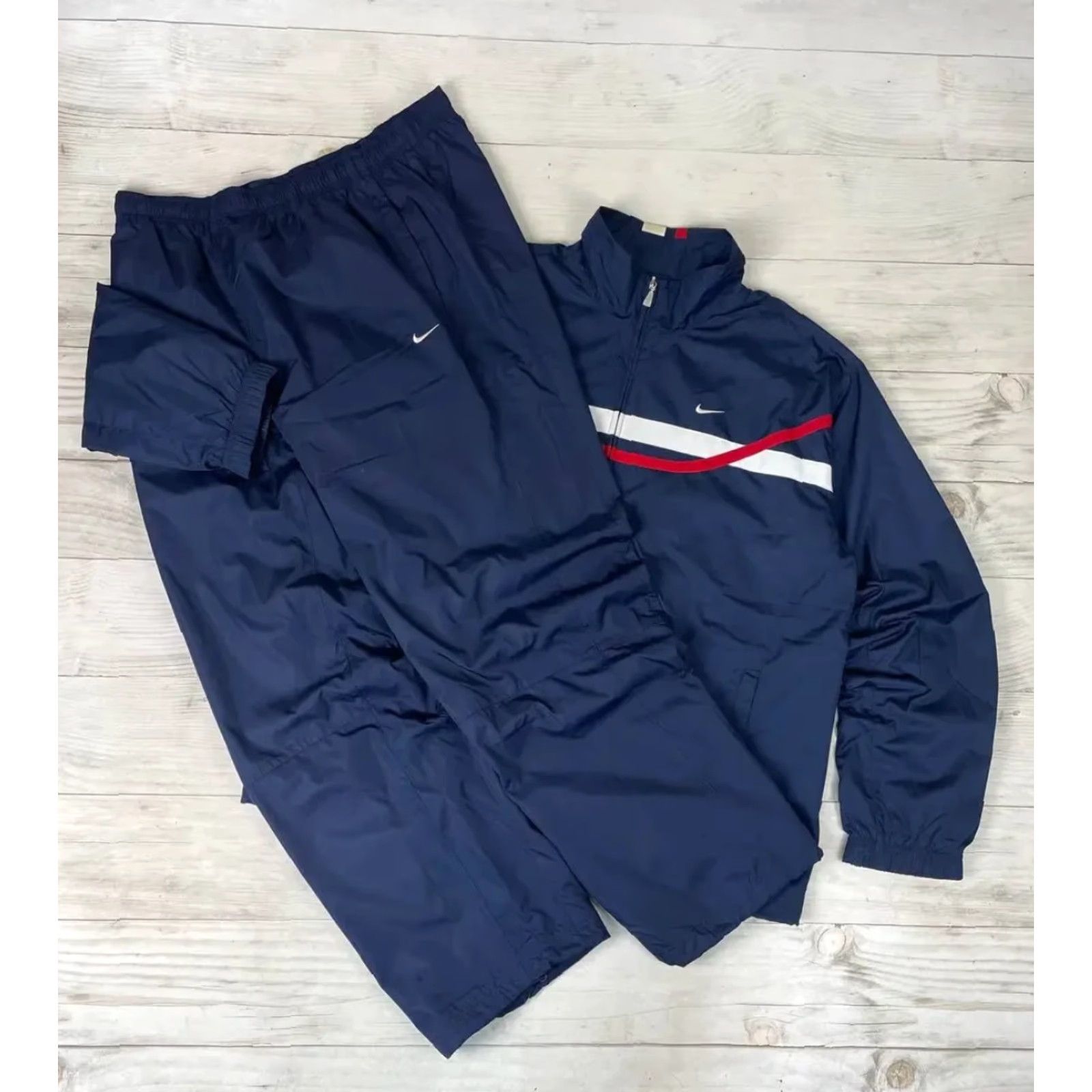 Nike VINTAGE Nike Tracksuit Jacket And Pants 2XL Men Blue Nylon Zip Activewear 2 Piece Set Size 48R - 2 Thumbnail