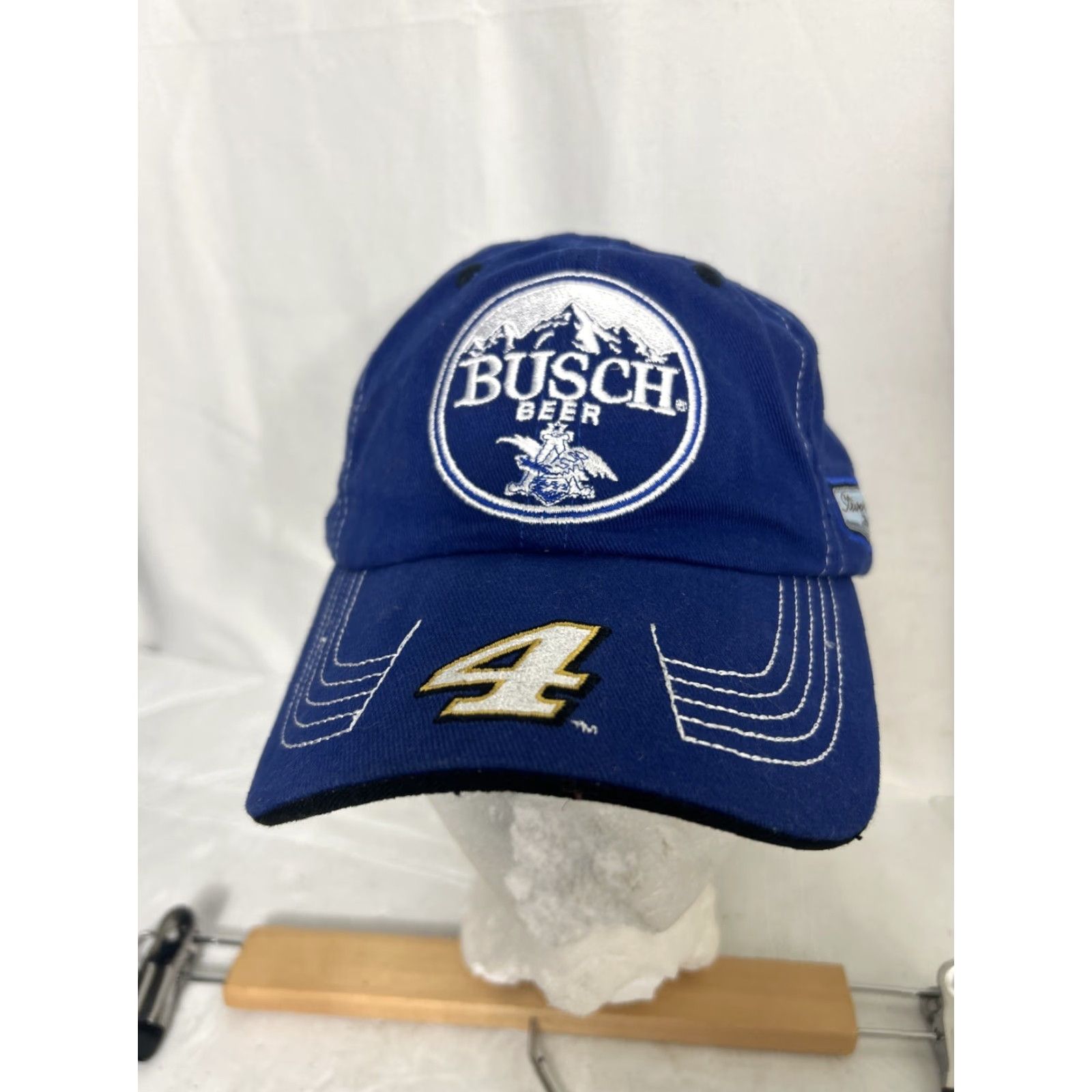 NASCAR Busch Beer NASCAR Racing Blue White Strapback Adjustable Hook Loop Stewart Haas Baseball Cap Mens Adjustable Blue White Cap Size ONE SIZE - 2 Thumbnail