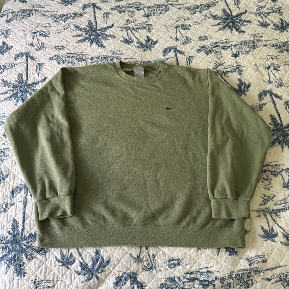 Nike × Vintage Nike Vintage Sage Green Side Swoosh Crewneck Sweatshirt Size US XL / EU 56 / 4 - 1 Thumbnail