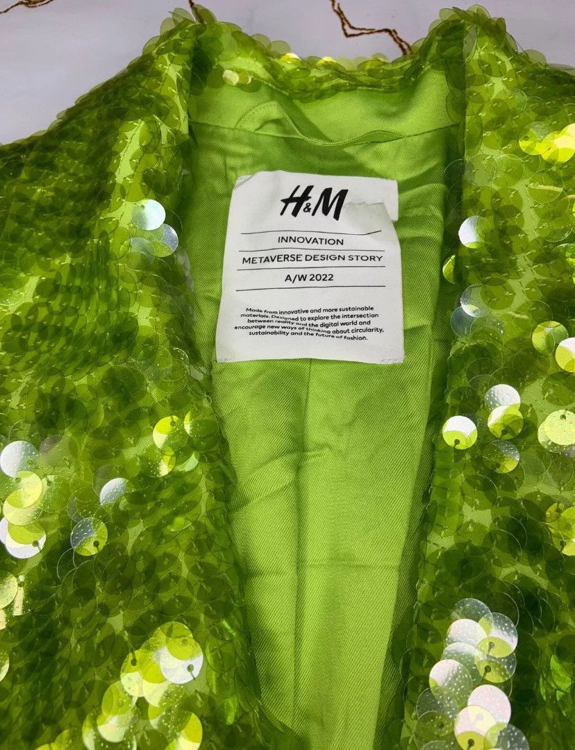 H&M H&M Studio Metaverse Design Story Green Neon Sequin Blazer Size XS / US 0-2 / IT 36-38 - 4 Thumbnail