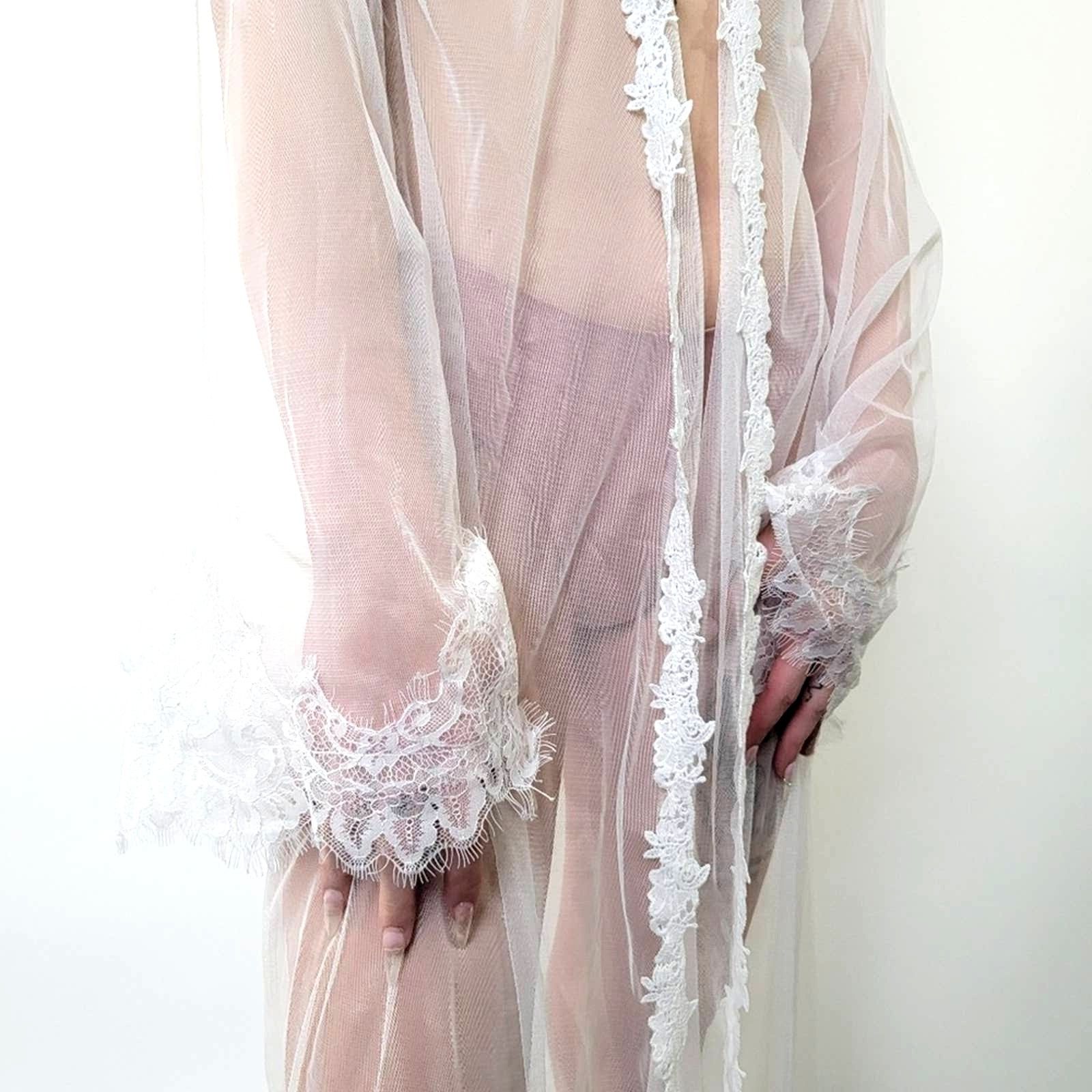 Vintage Vintage 50s Chiffon Sheer Lace Housedress Robe Gown Size ONE SIZE - 6 Thumbnail