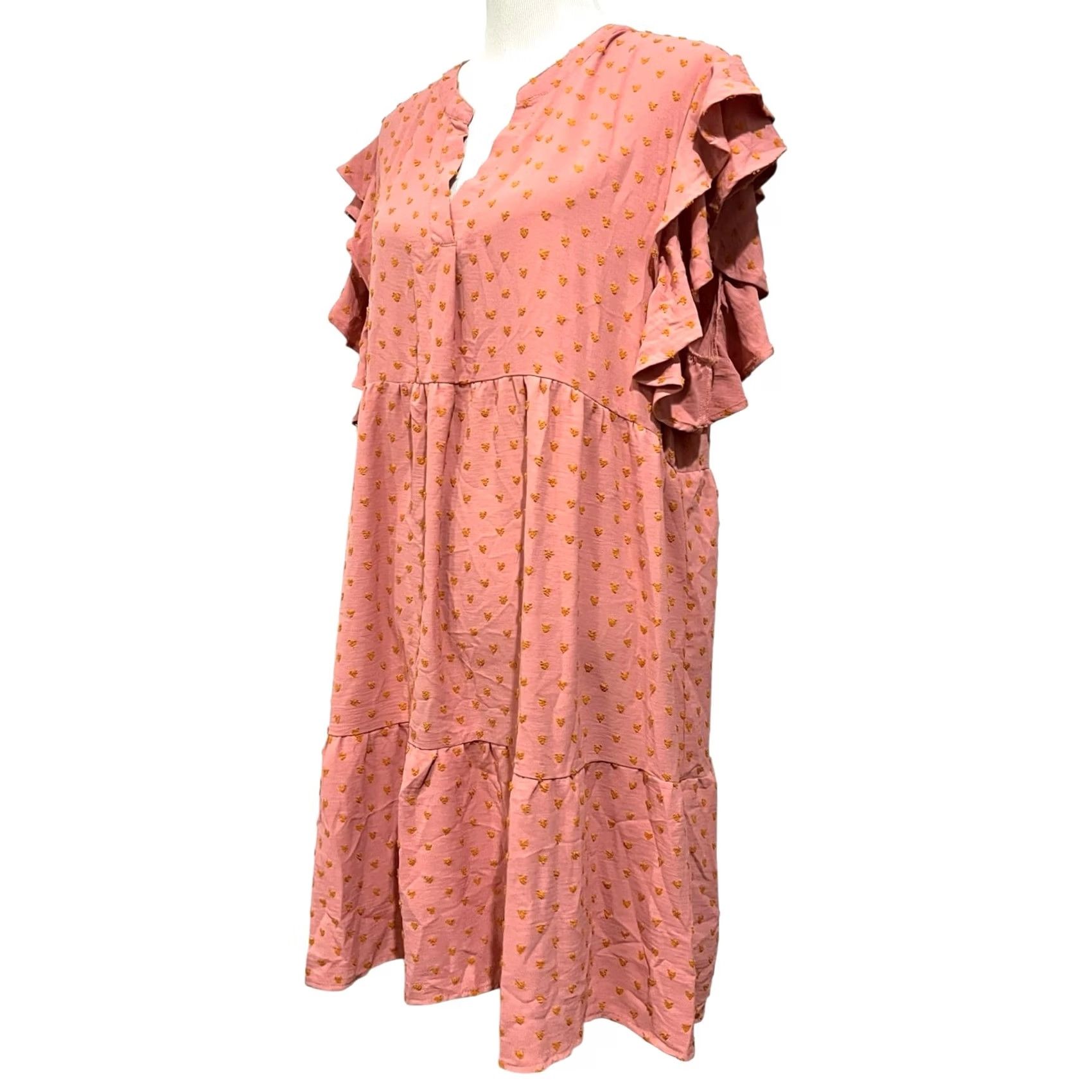 Pinko VINTAGE Umgee Dress Flutter Sleeve Mini Pink Orange Embroidered 2XL Women’s Bohemian Romantic Short Sleeve Party/Cocktail Casual Size XXL / US 16-18 / IT 52-54 - 2 Thumbnail