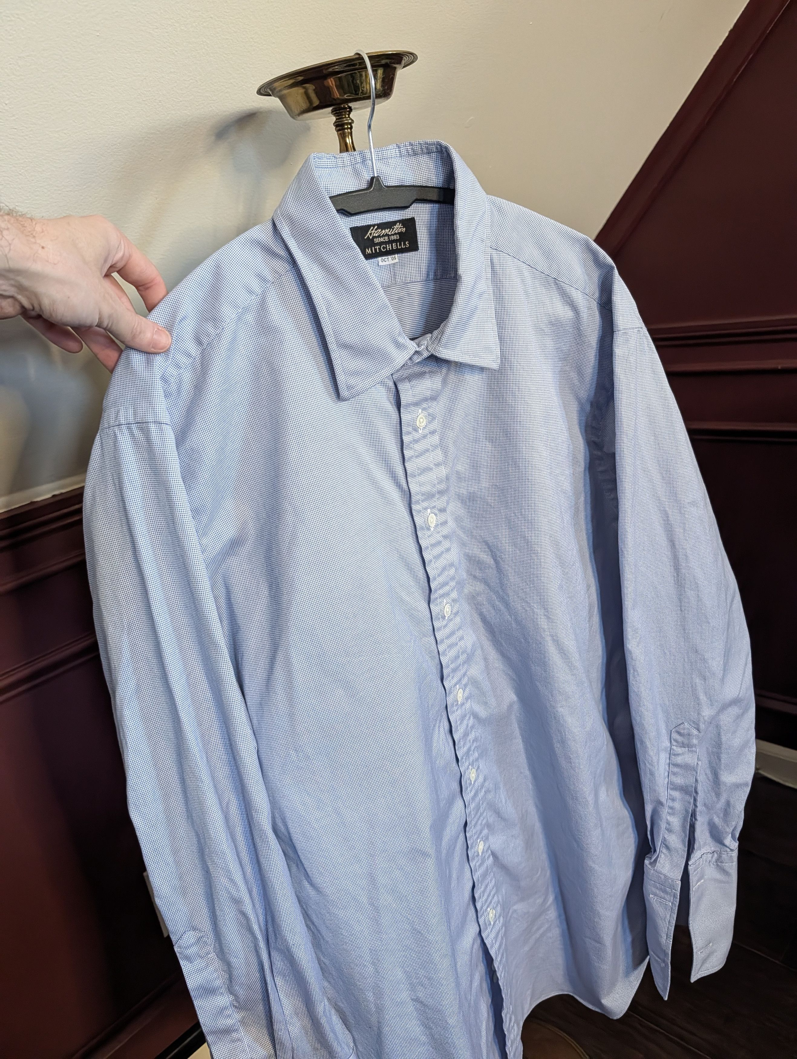 Hamilton Bespoke light blue pinpoint French Cuff MiUSA shirt Size US XXL / EU 58 / 5 - 2 Thumbnail