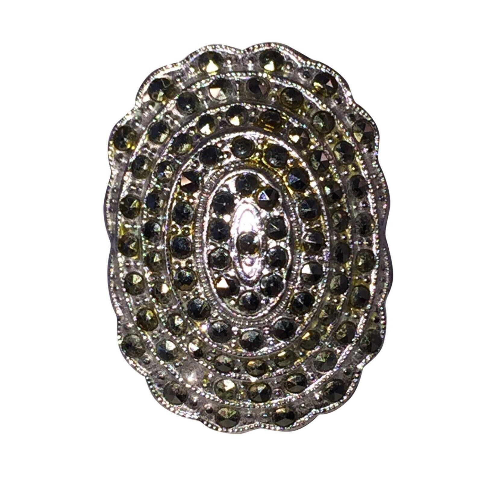 Art Deco Sterling Silver Dome Marcasite Pave Ring