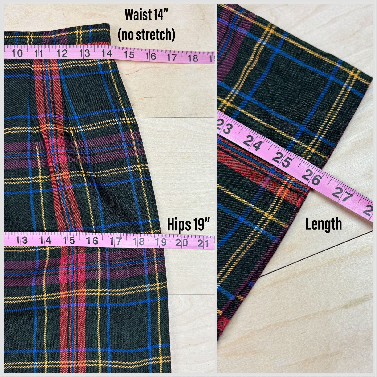 Bill Blass × Vintage Vintage 1980s Green Tartan Plaid Pencil Skirt Size 28" / US 6 / IT 42 - 5 Thumbnail