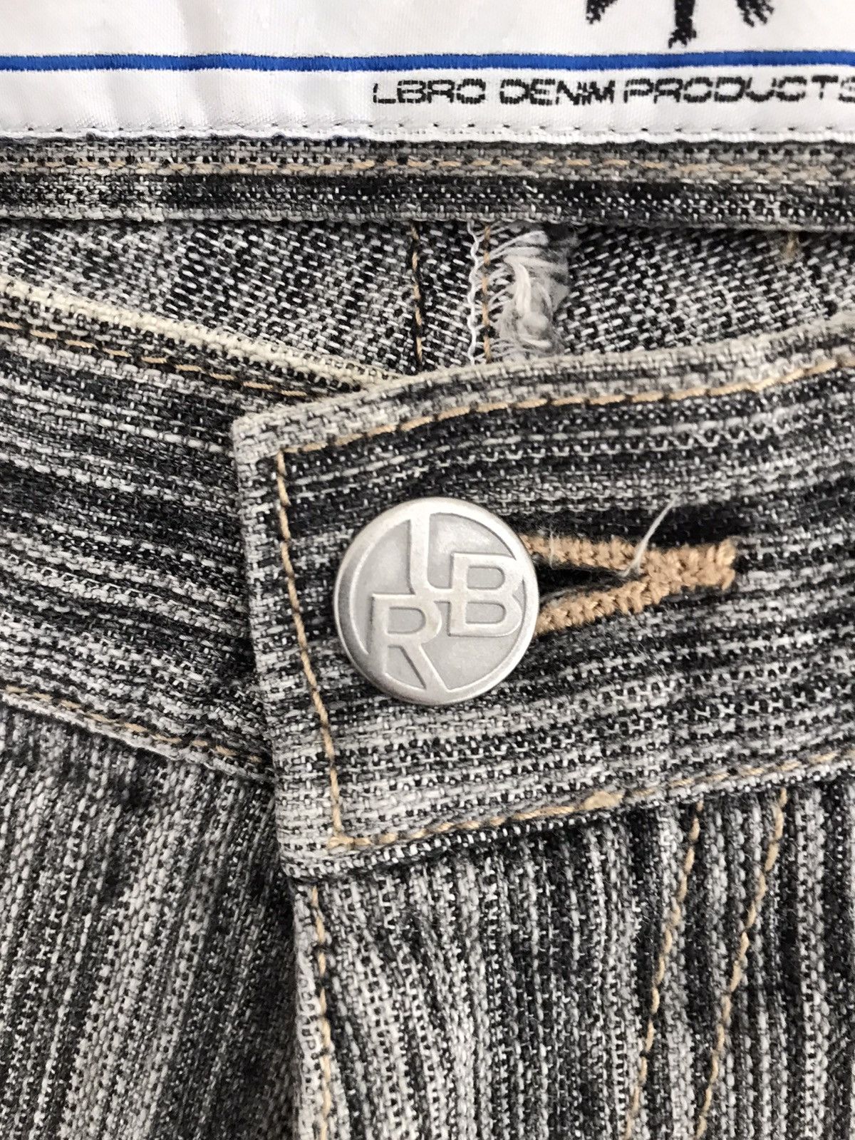 Japanese Brand LBRO Denim Products Japan Asymmetrical Striped Baggy Jeans Size US 30 / EU 46 - 6 Thumbnail