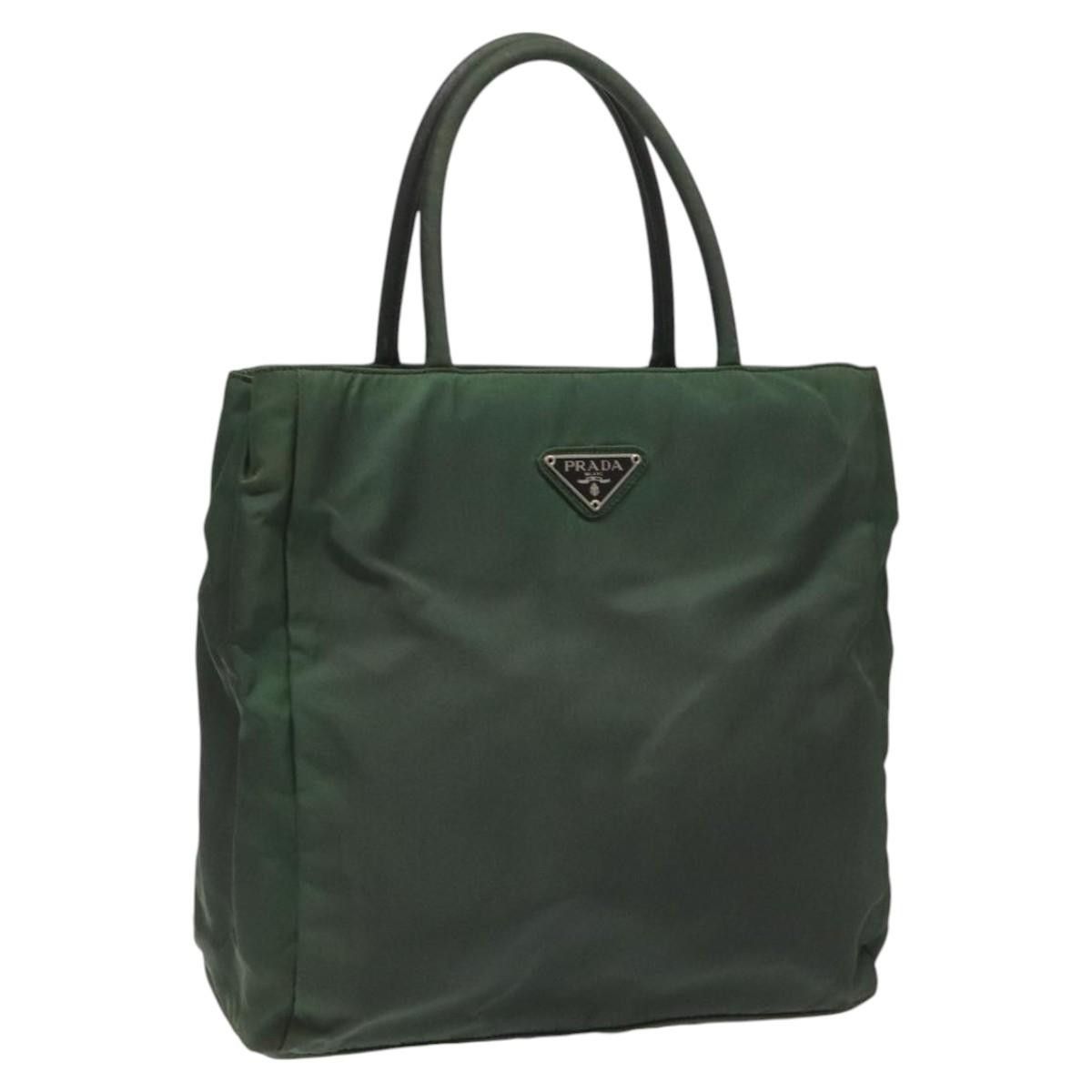 PRADA Hand Bag Nylon Khaki Silver Auth 113909