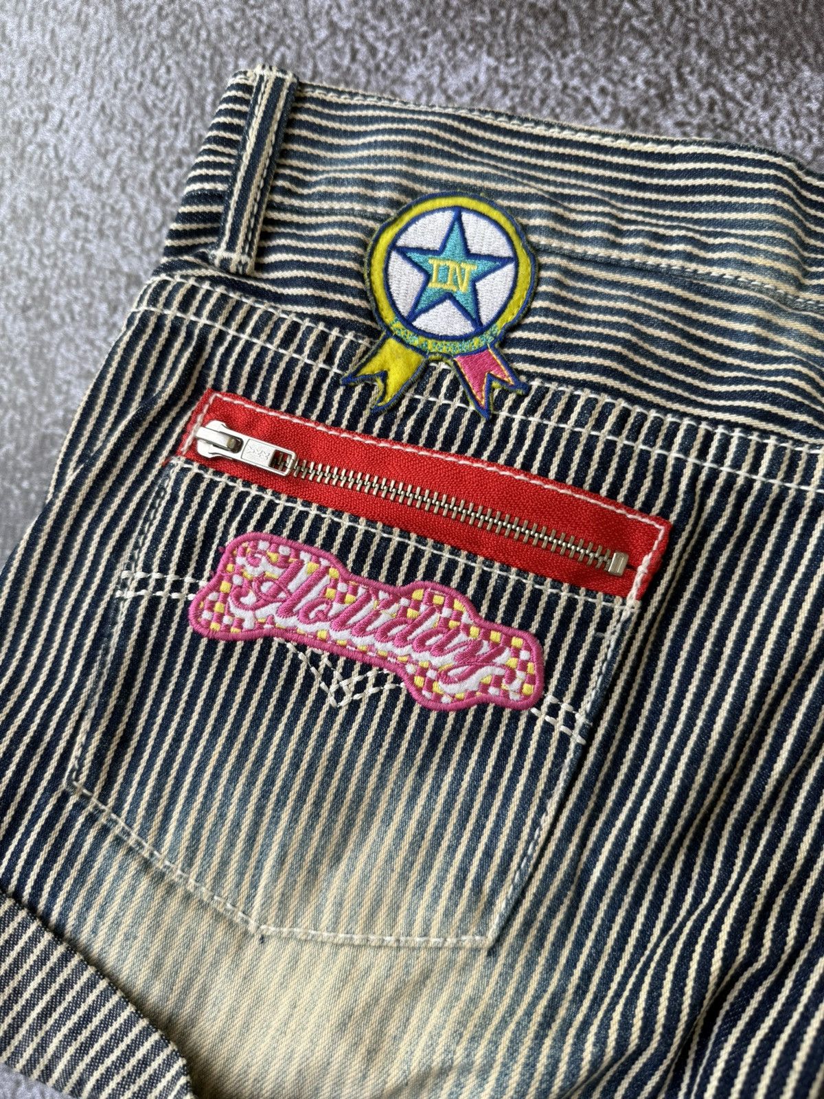 Other Blue Moon Blue Stripe Short Pants Patched Style Size 31" - 7 Thumbnail