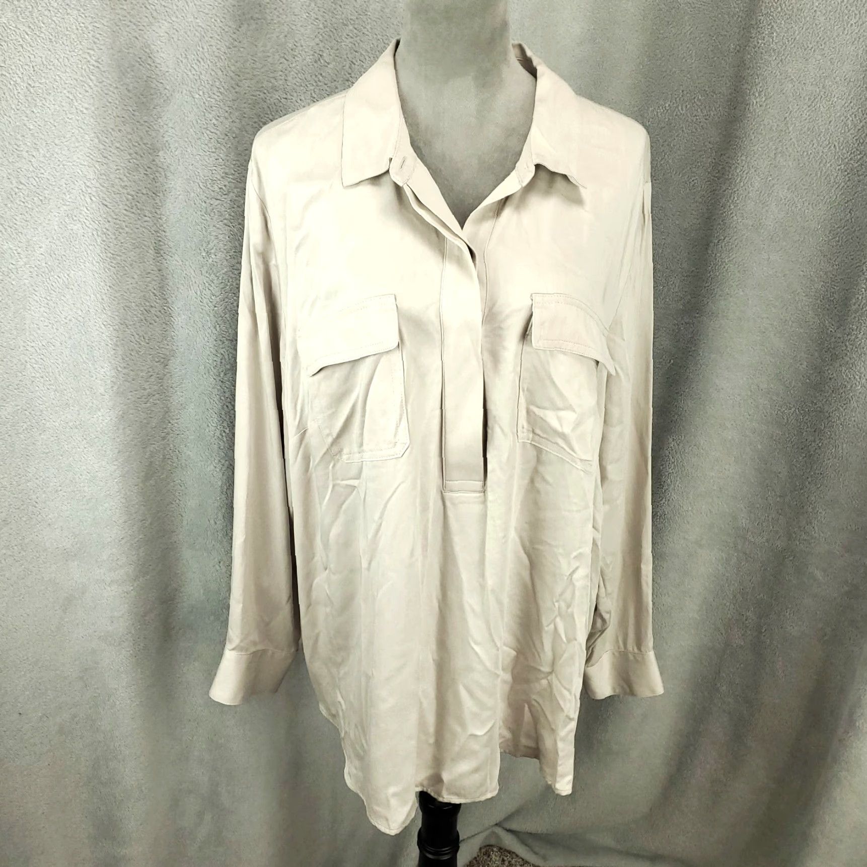 J. Jill J. Jill Blouse Women XL Gray 1/4 Button Collared Pullover NWT All Seasons Lightweight Pockets Size XL / US 12-14 / IT 48-50 - 2 Thumbnail