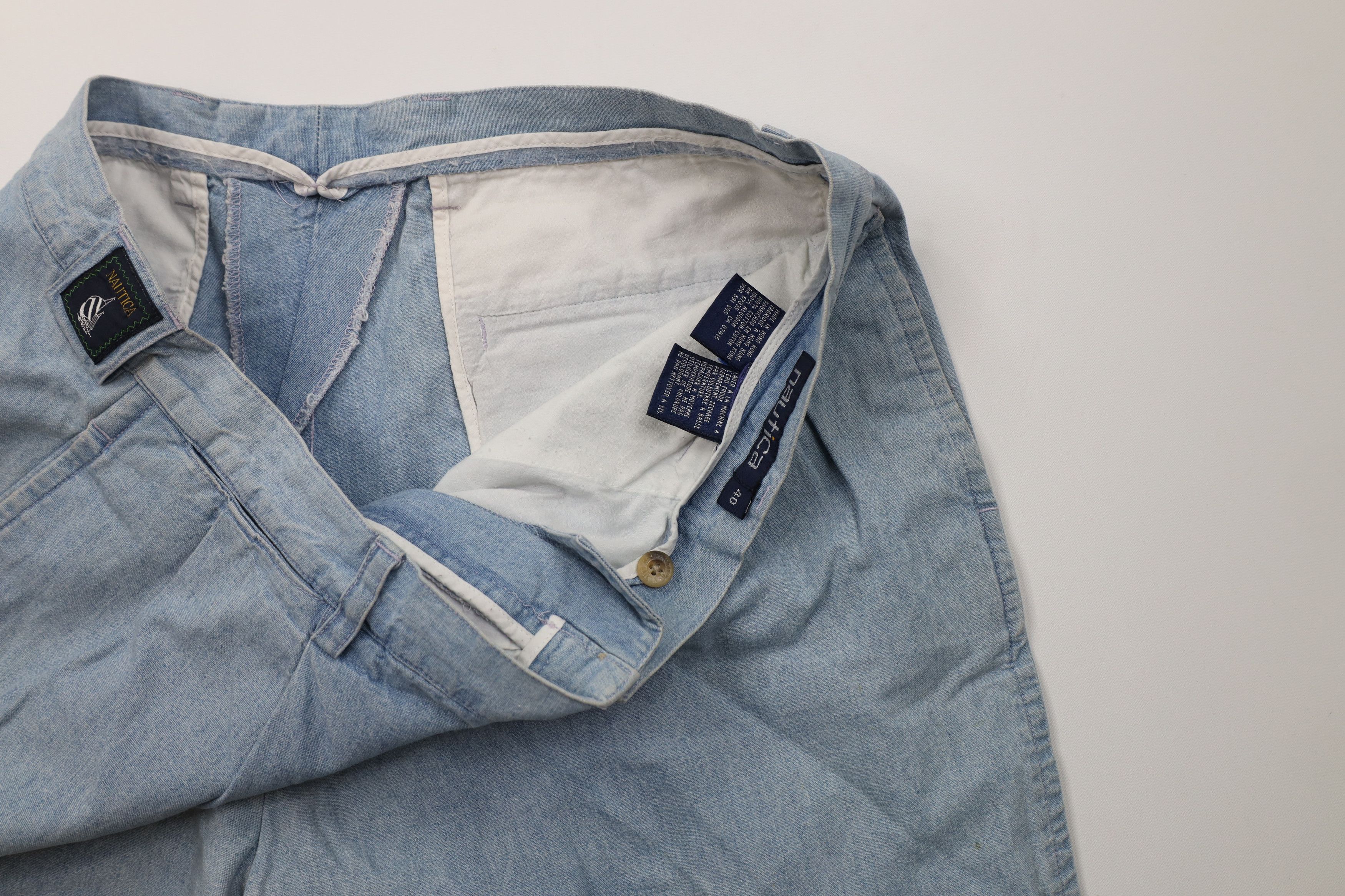 Nautica Vintage 90s Nautica Above Knee Chambray Chino Shorts Blue Size US 40 / EU 56 - 9 Thumbnail