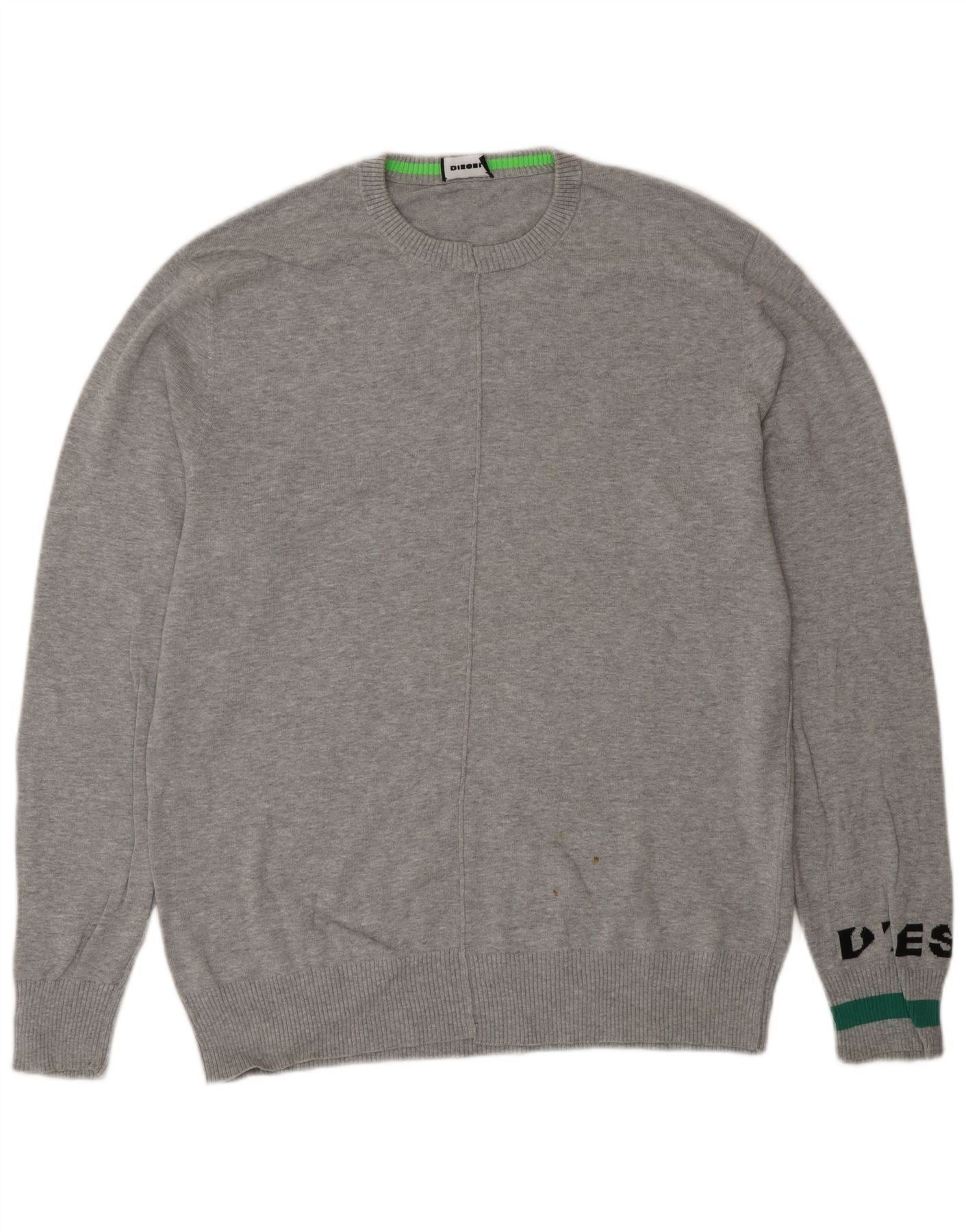 Diesel Mens Graphic Crew Neck Jumper Sweater Large Grey Cotton Size US L / EU 52-54 / 3 - 1 Thumbnail
