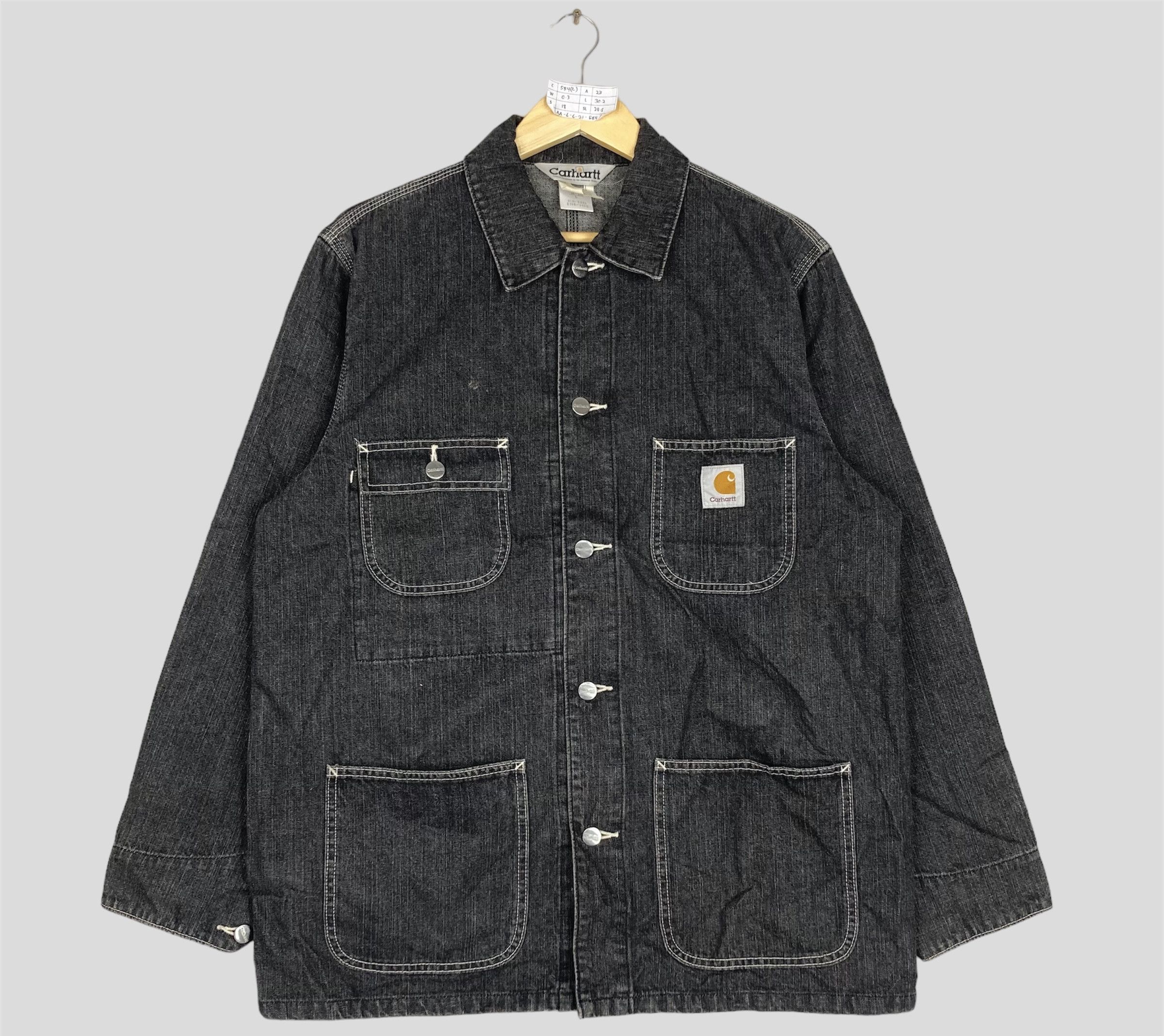 Vintage CARHART Black Denim Chore Jacket Button Up