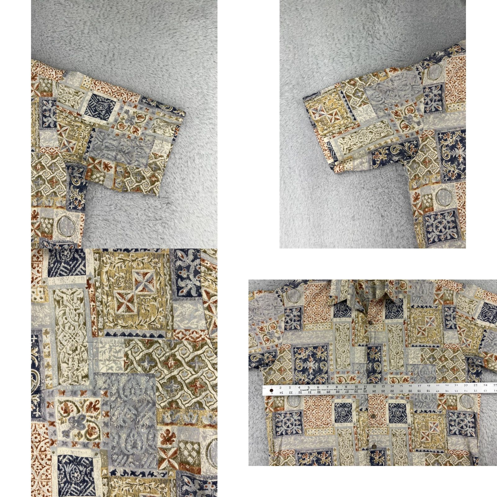 Tori Richard Tori Richard Shirt Mens Large Beige Quilt Pattern Button Up Hawaiian Cotton Lawn Size US L / EU 52-54 / 3 - 8 Thumbnail
