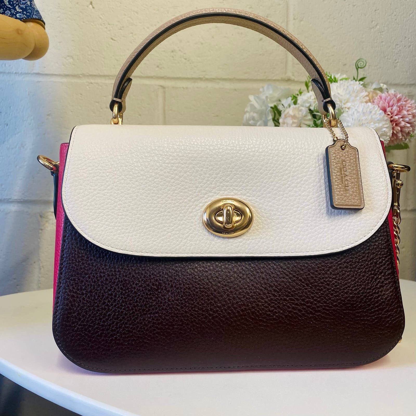 image of Coach C2836 Marlie Top Handle Satchel In Colorblock In Chalk in White, Women's
