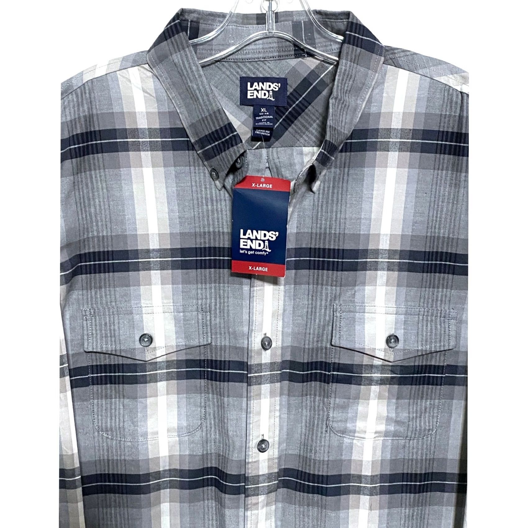 Lands' End Lands End Shirt Mens XL Gray Plaid Traditional Button Classic Pockets Flap NWT Size US XL / EU 56 / 4 - 2 Thumbnail
